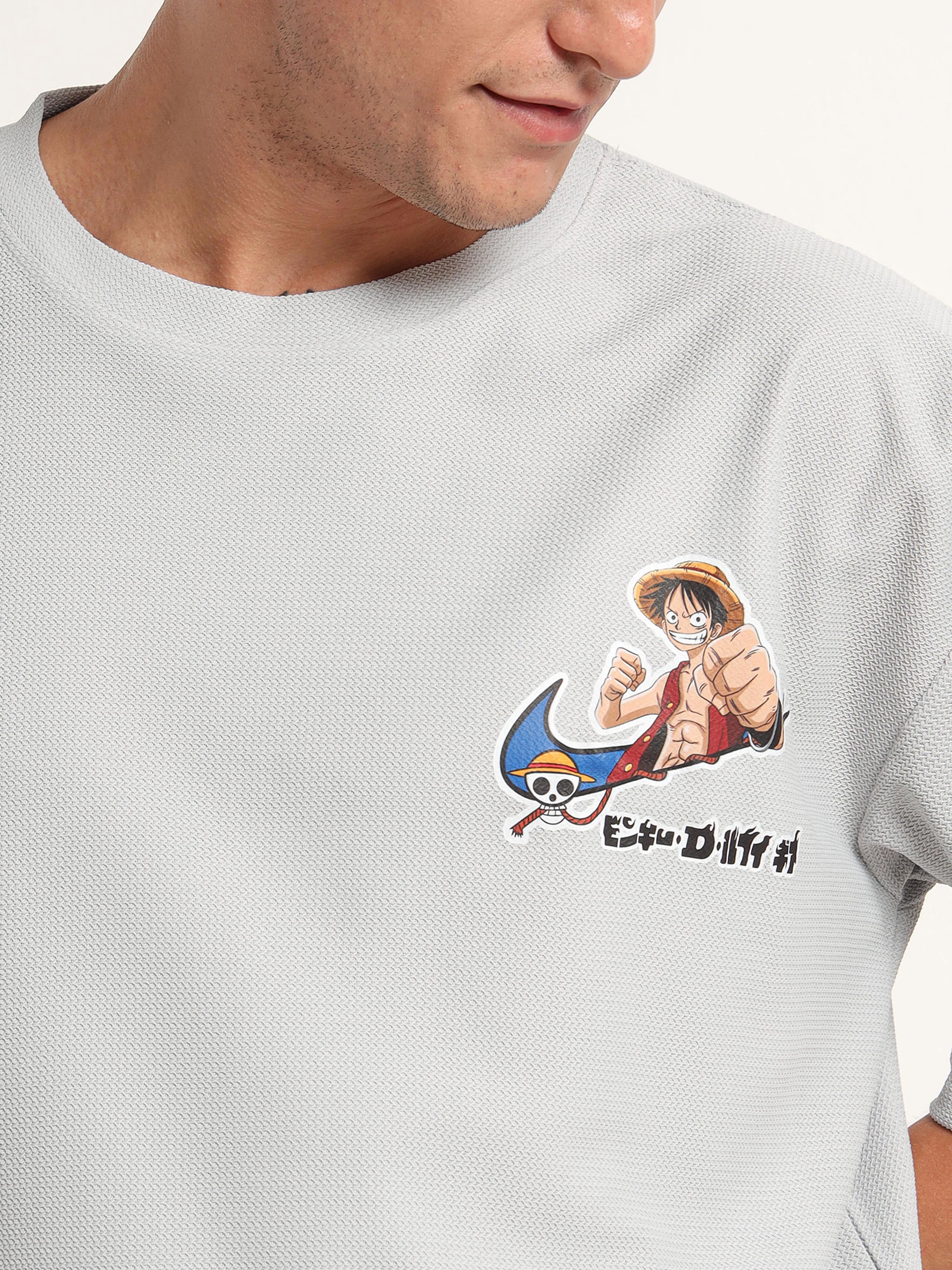 Light Grey Oversized “Monkey D. Luffy” Graphic Tee