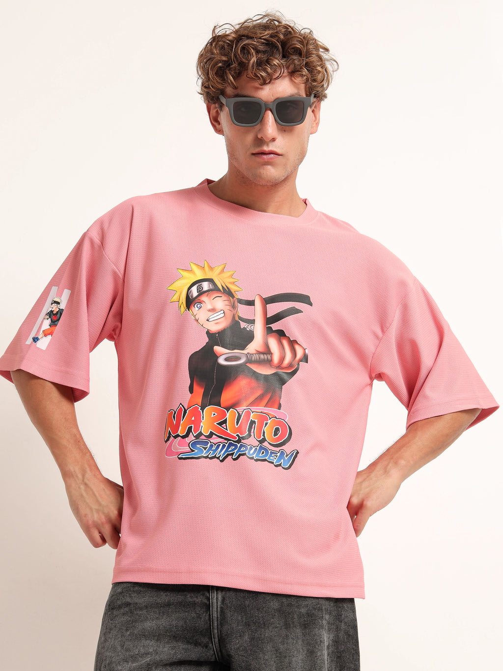 Men's Pink Naruto Shippuden Oversized T-Shirt