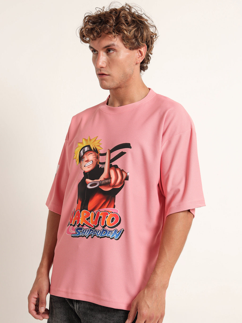 Men's Pink Naruto Shippuden Oversized T-Shirt