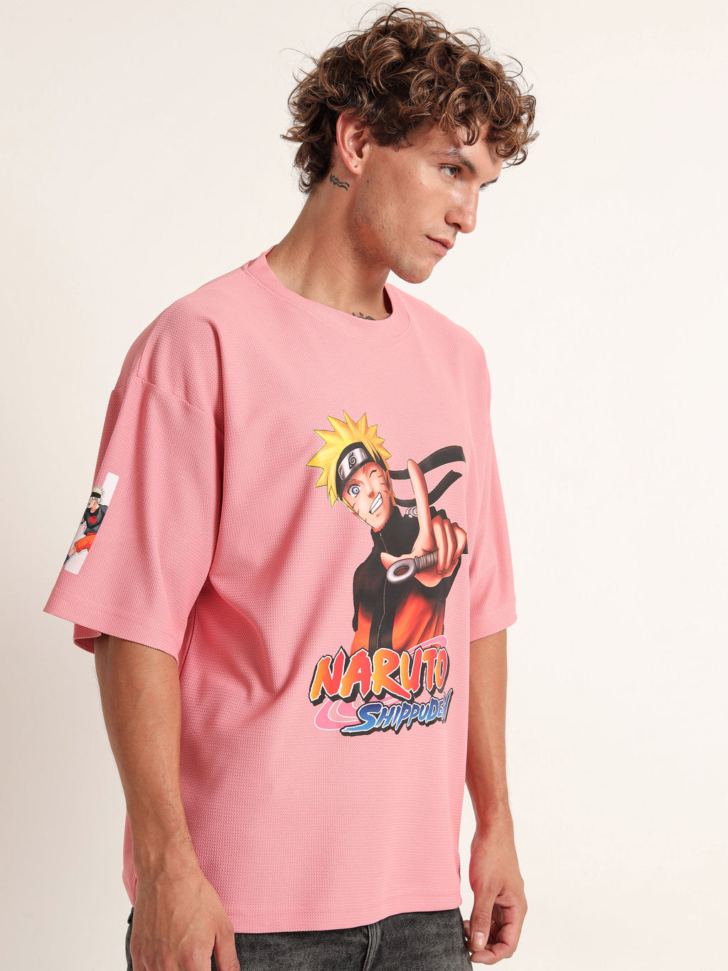 Men's Pink Naruto Shippuden Oversized T-Shirt
