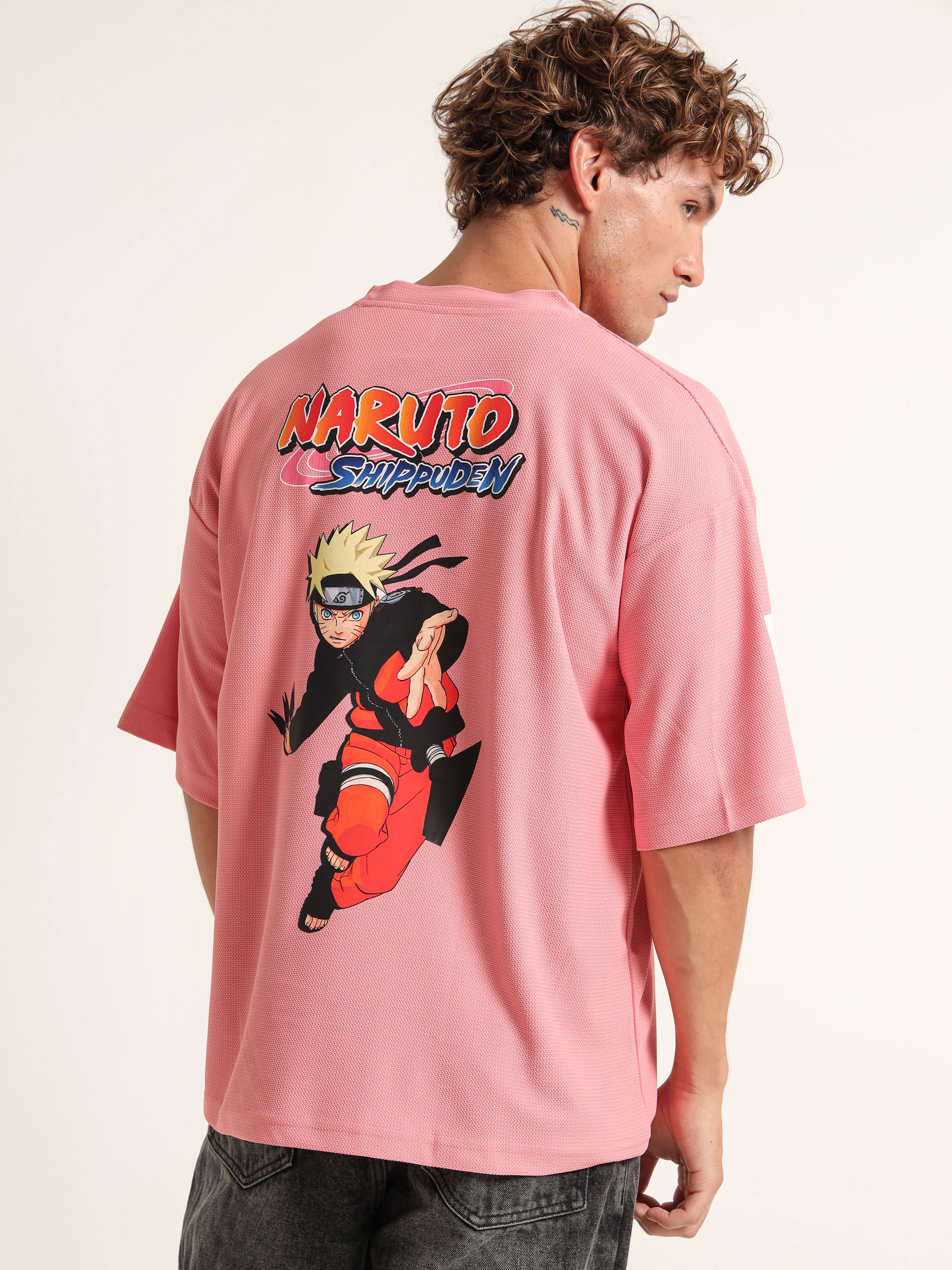 Men's Pink Naruto Shippuden Oversized T-Shirt