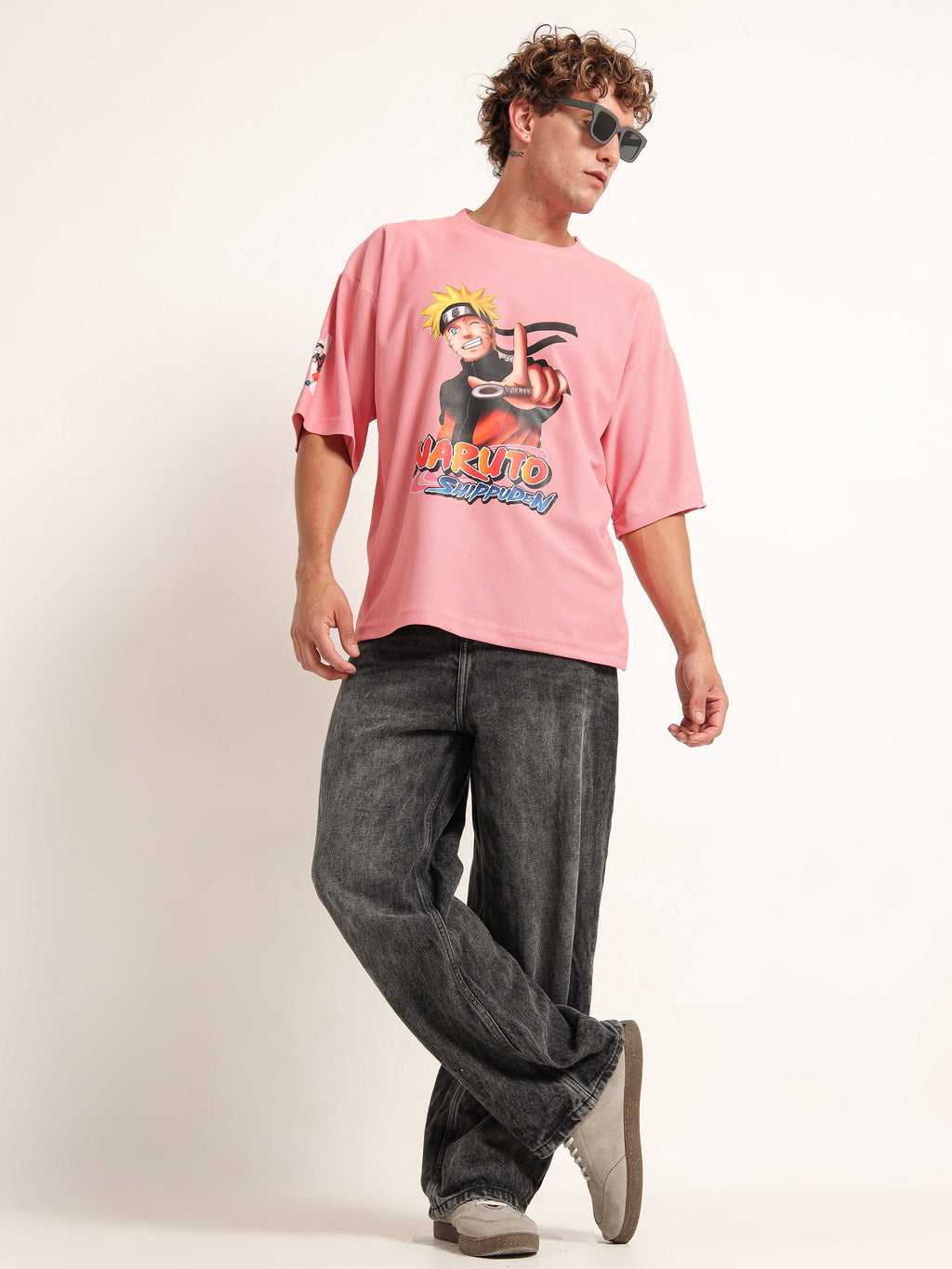 Men's Pink Naruto Shippuden Oversized T-Shirt