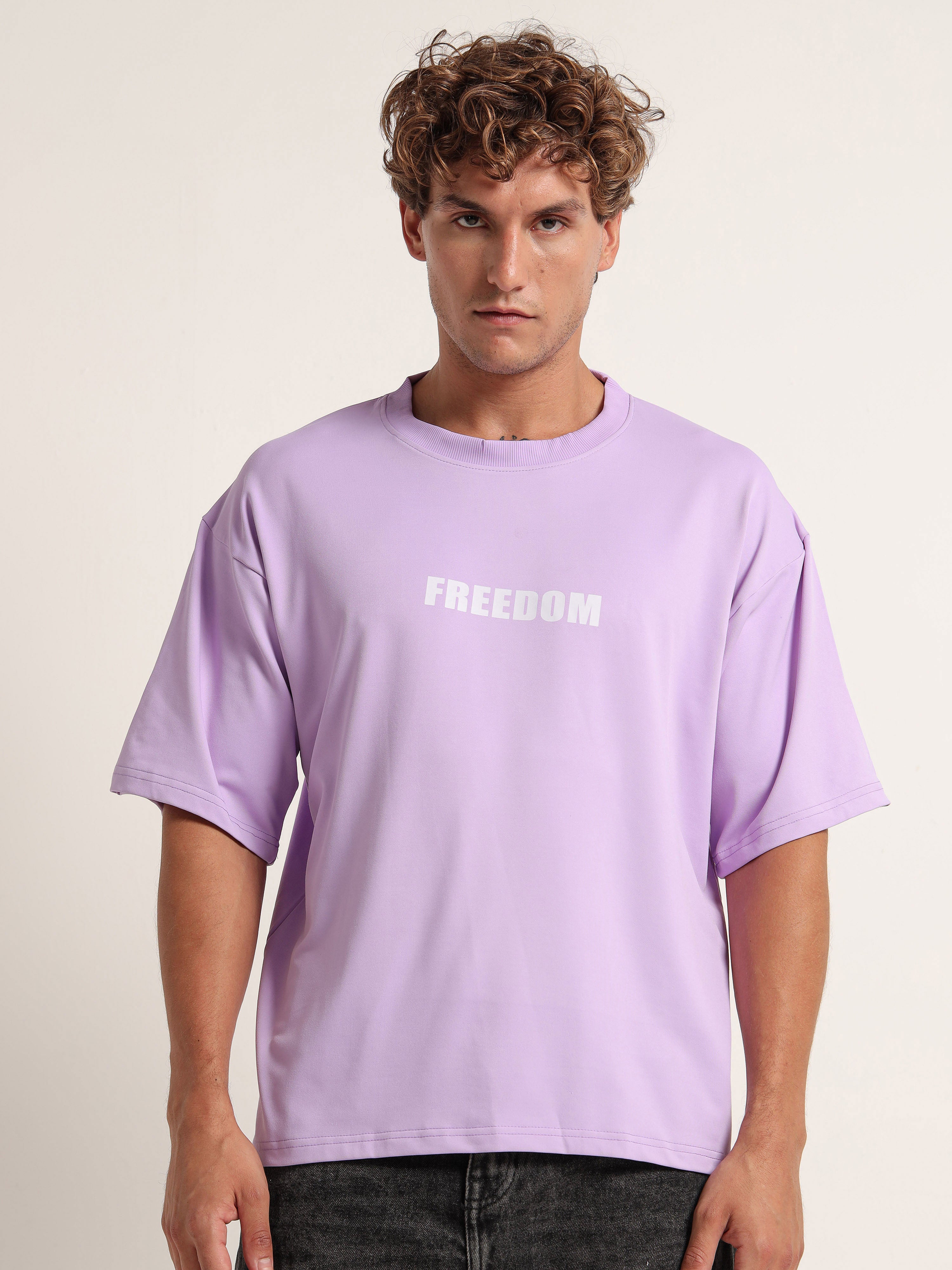 Men's Lavender Great Wave Off Kanagawa Oversized T-Shirt