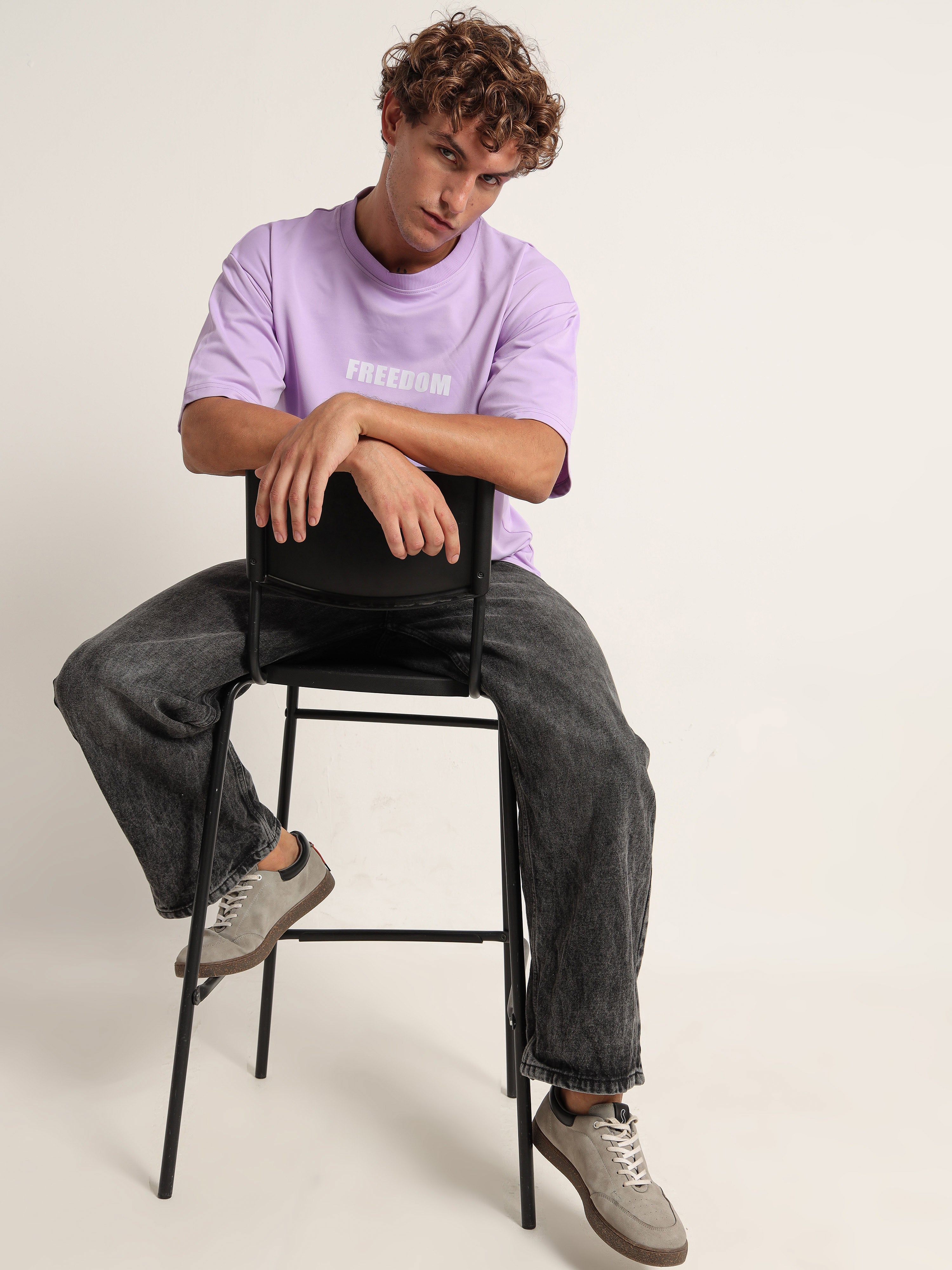 Men's Lavender Great Wave Off Kanagawa Oversized T-Shirt