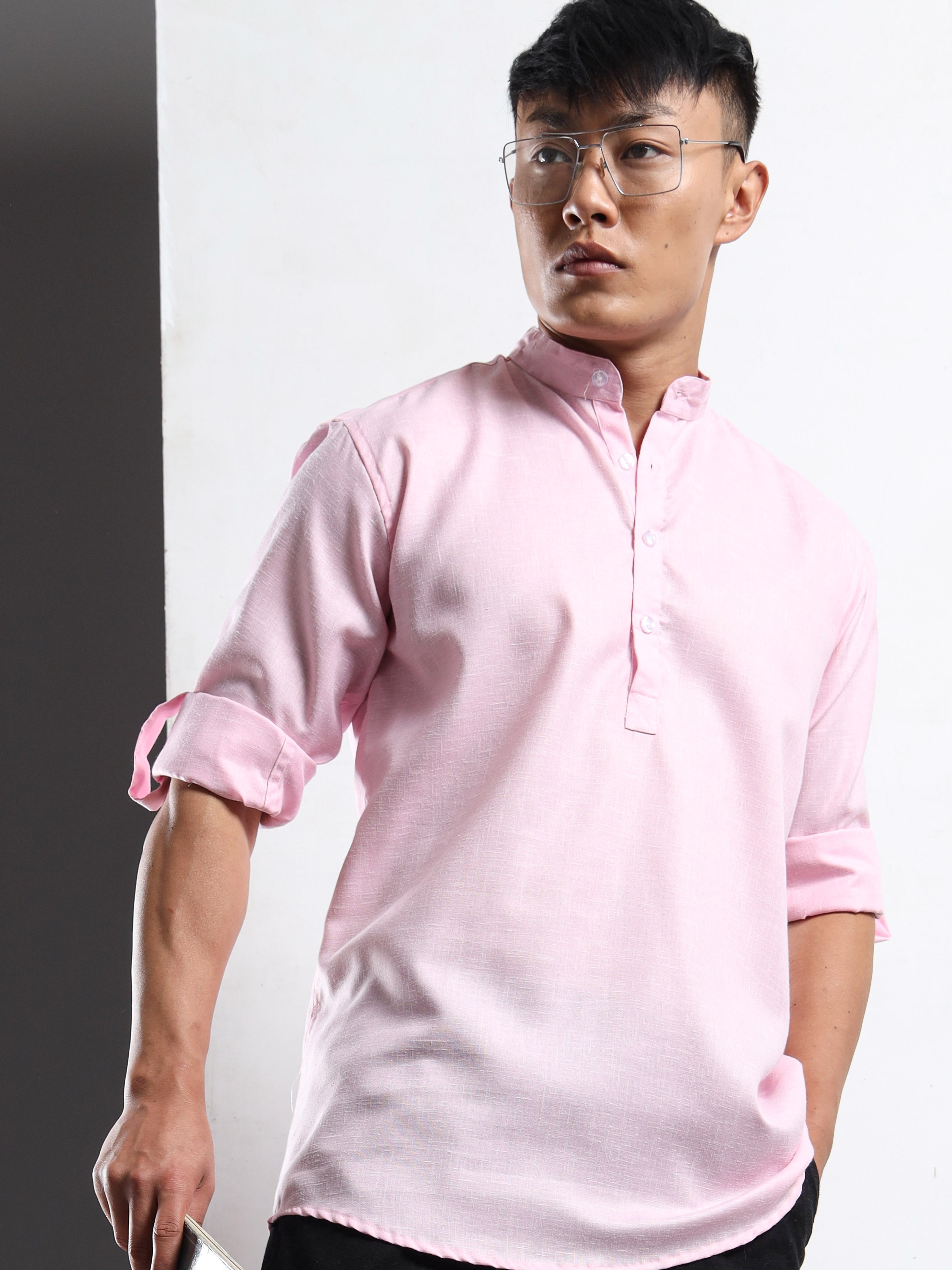 Men’s Light Pink Full Sleeve Short Kurta