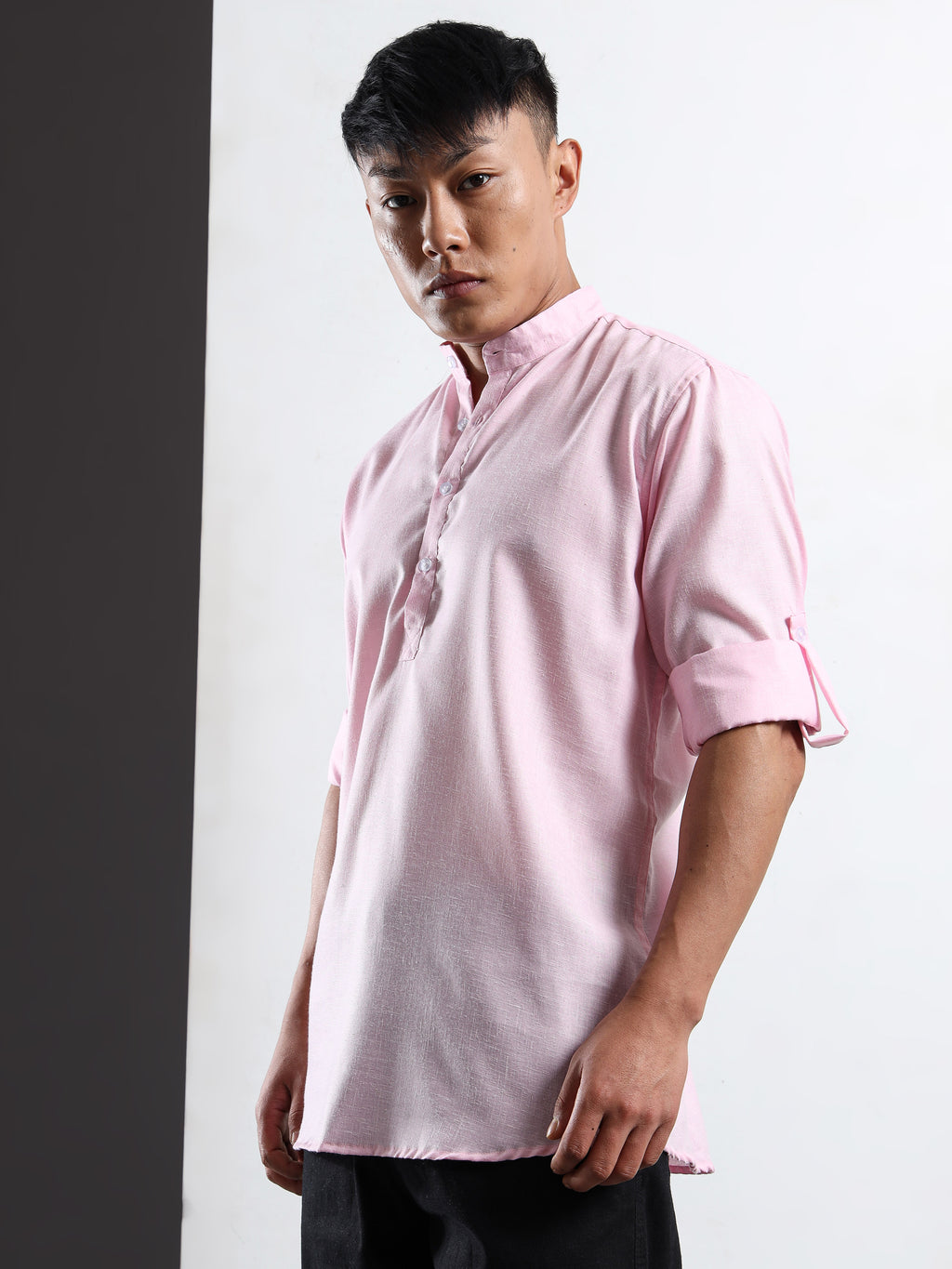 Men’s Light Pink Full Sleeve Short Kurta