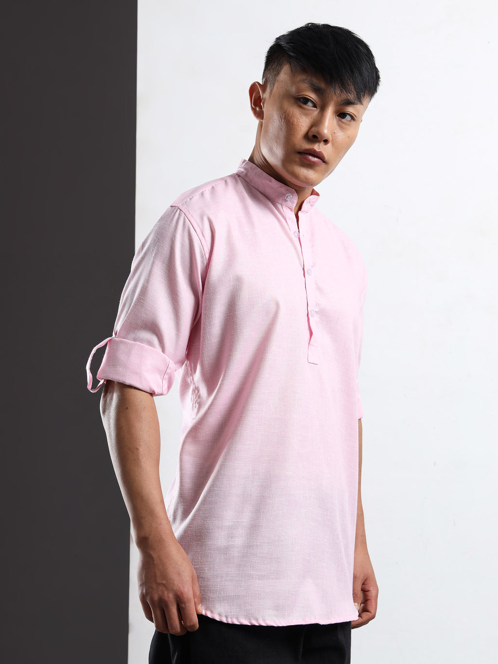 Men’s Light Pink Full Sleeve Short Kurta
