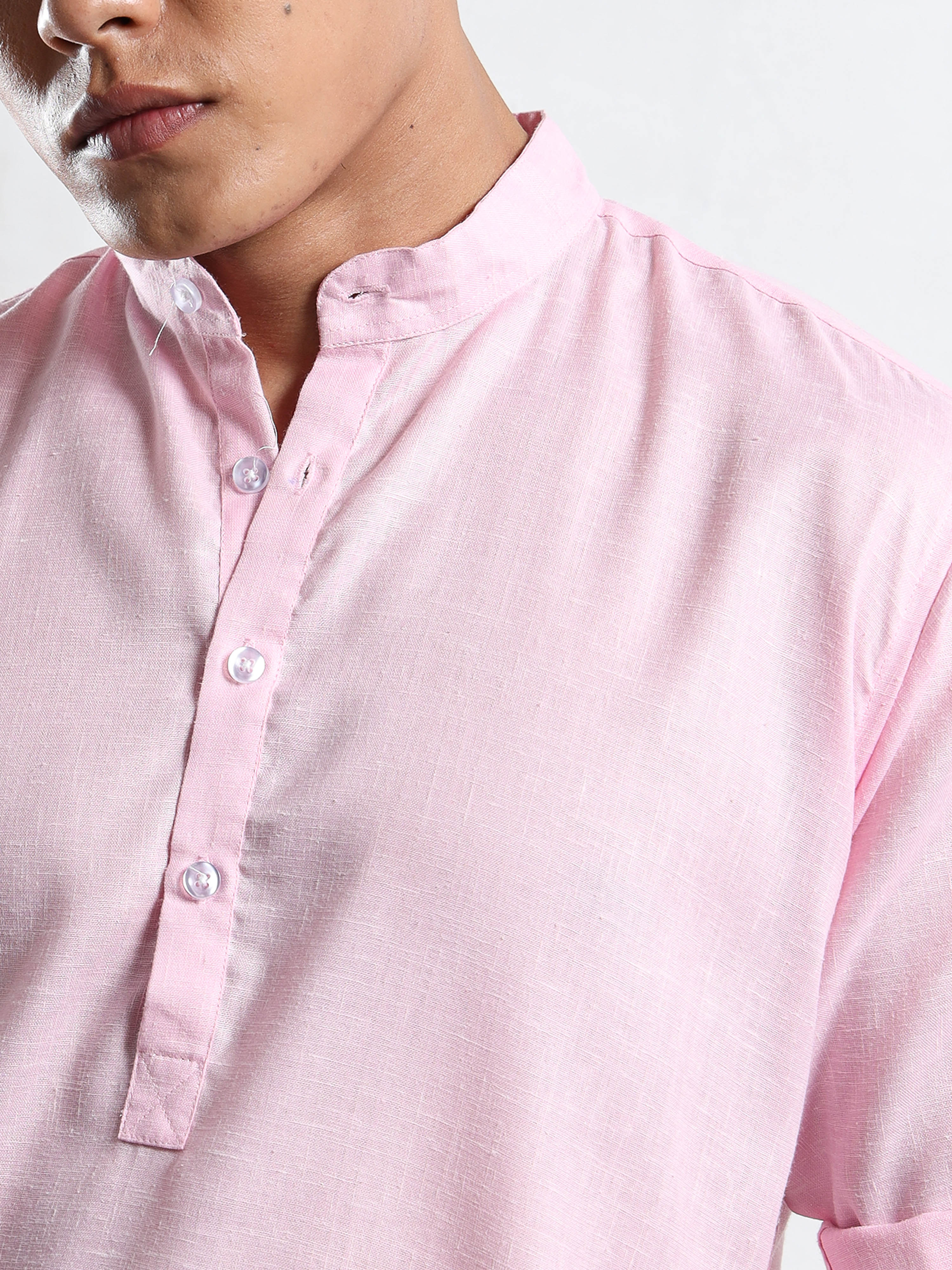 Men’s Light Pink Full Sleeve Short Kurta