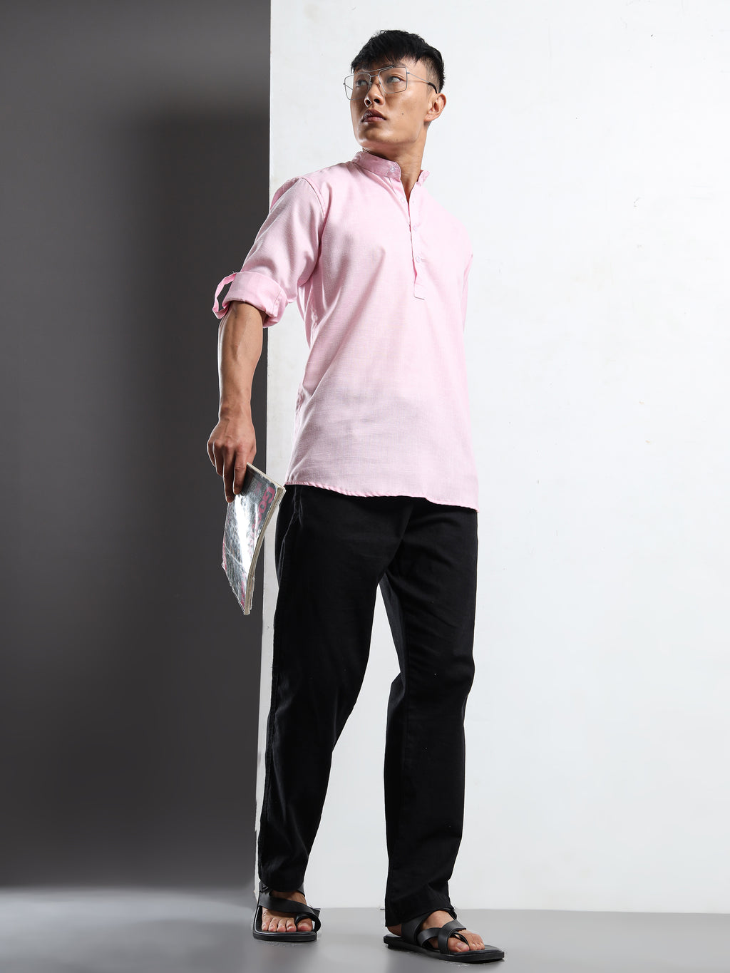 Men’s Light Pink Full Sleeve Short Kurta