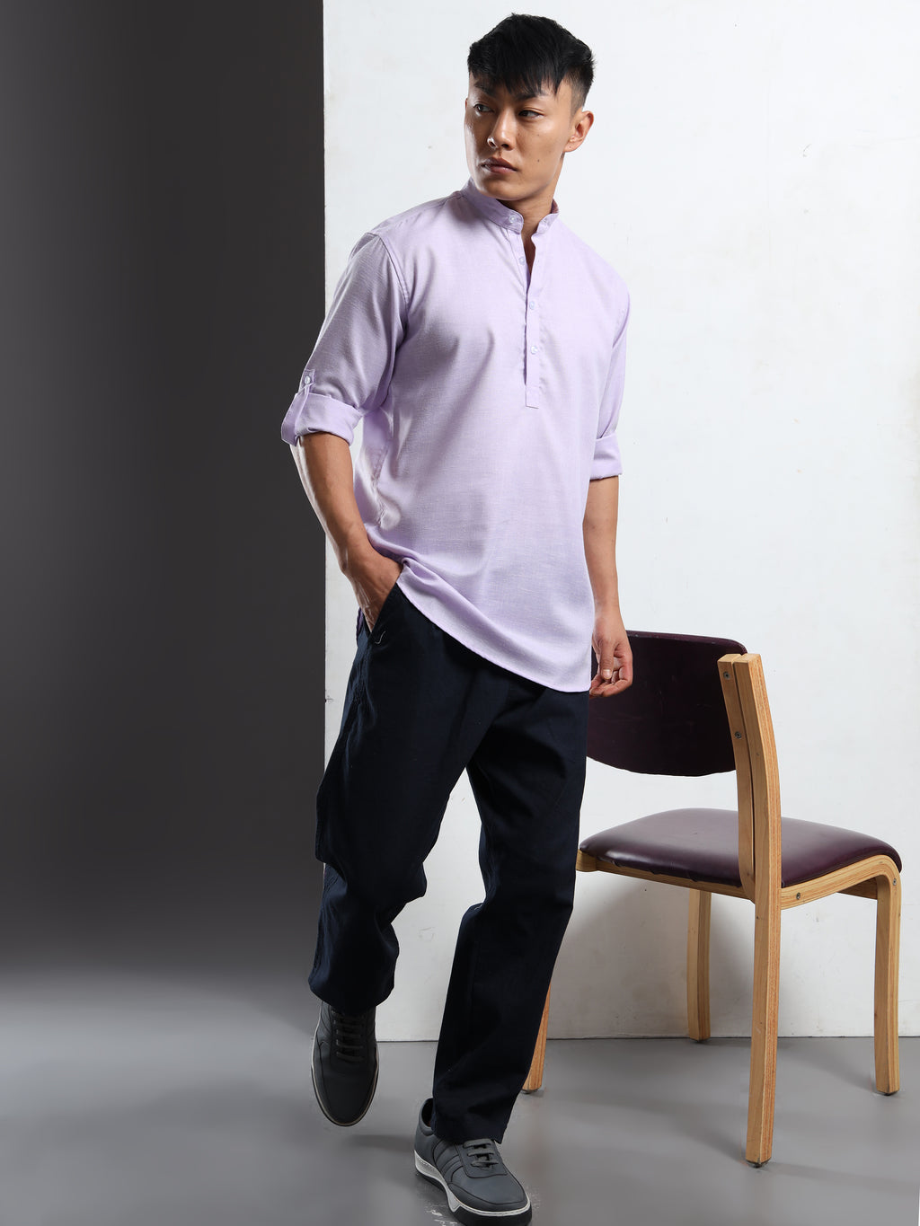 Men’s Lavender Full Sleeve Short Kurta