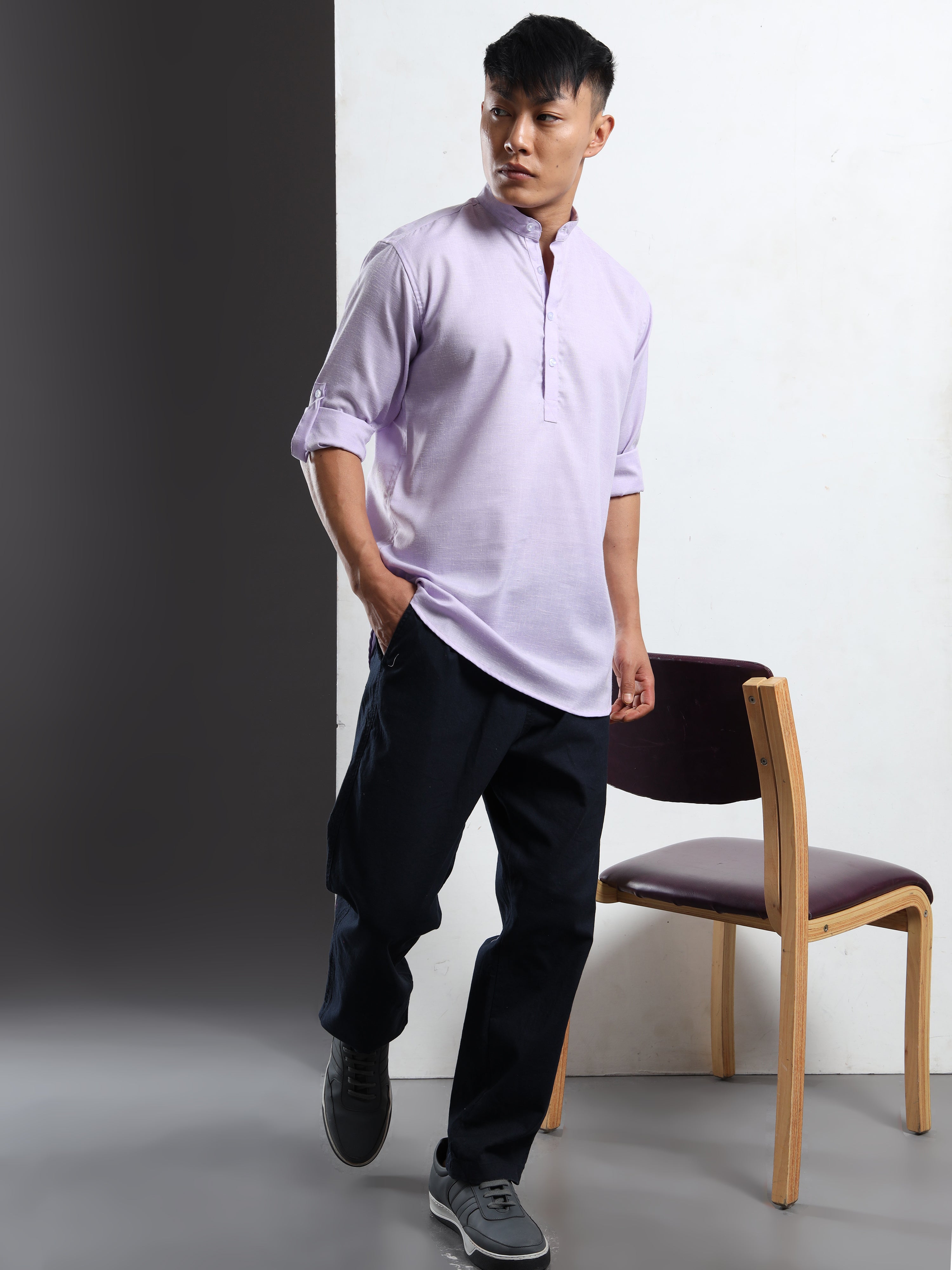 Men’s Lavender Full Sleeve Short Kurta