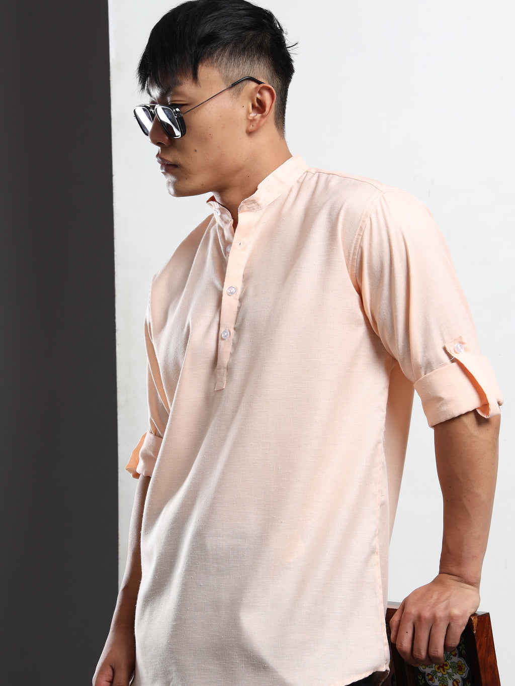 Men’s Peach Full Sleeve Short Kurta
