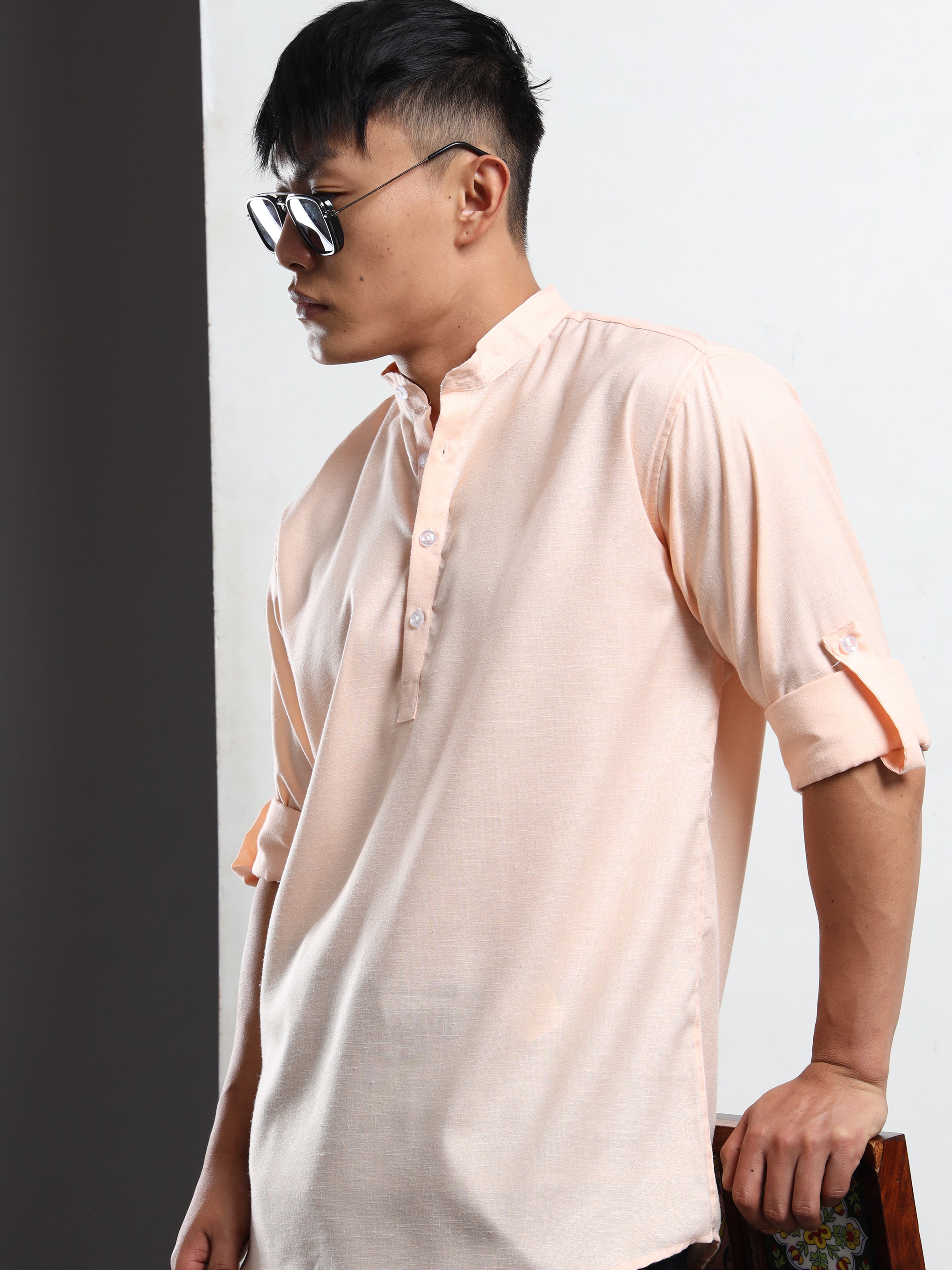 Men’s Peach Full Sleeve Short Kurta