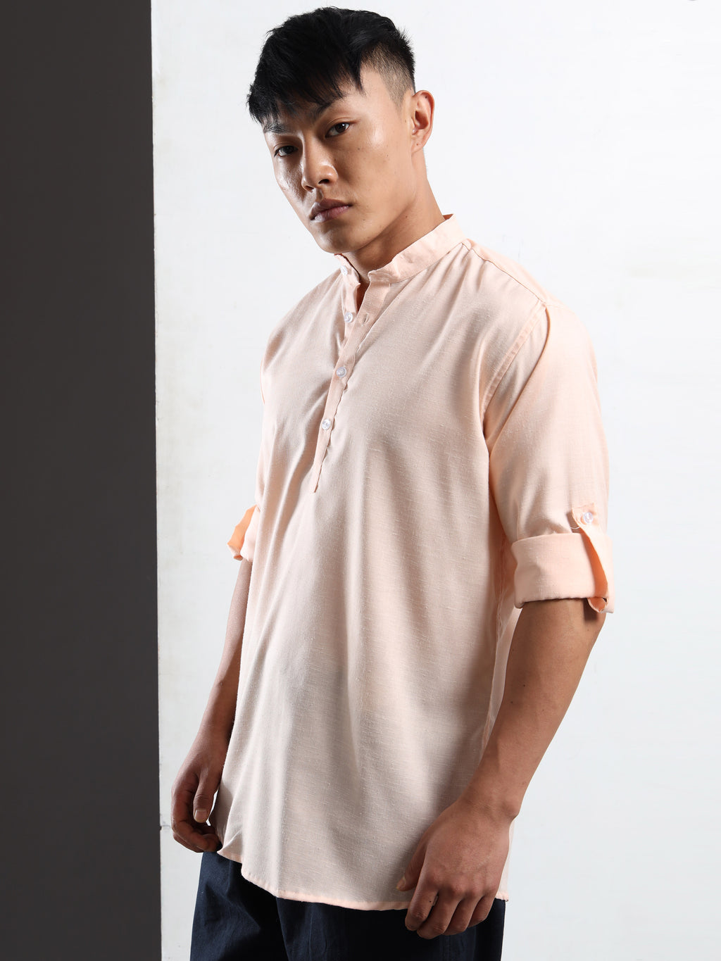 Men’s Peach Full Sleeve Short Kurta