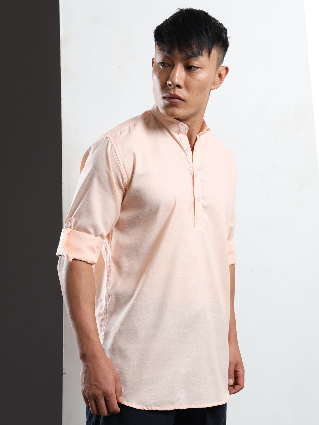 Men’s Peach Full Sleeve Short Kurta