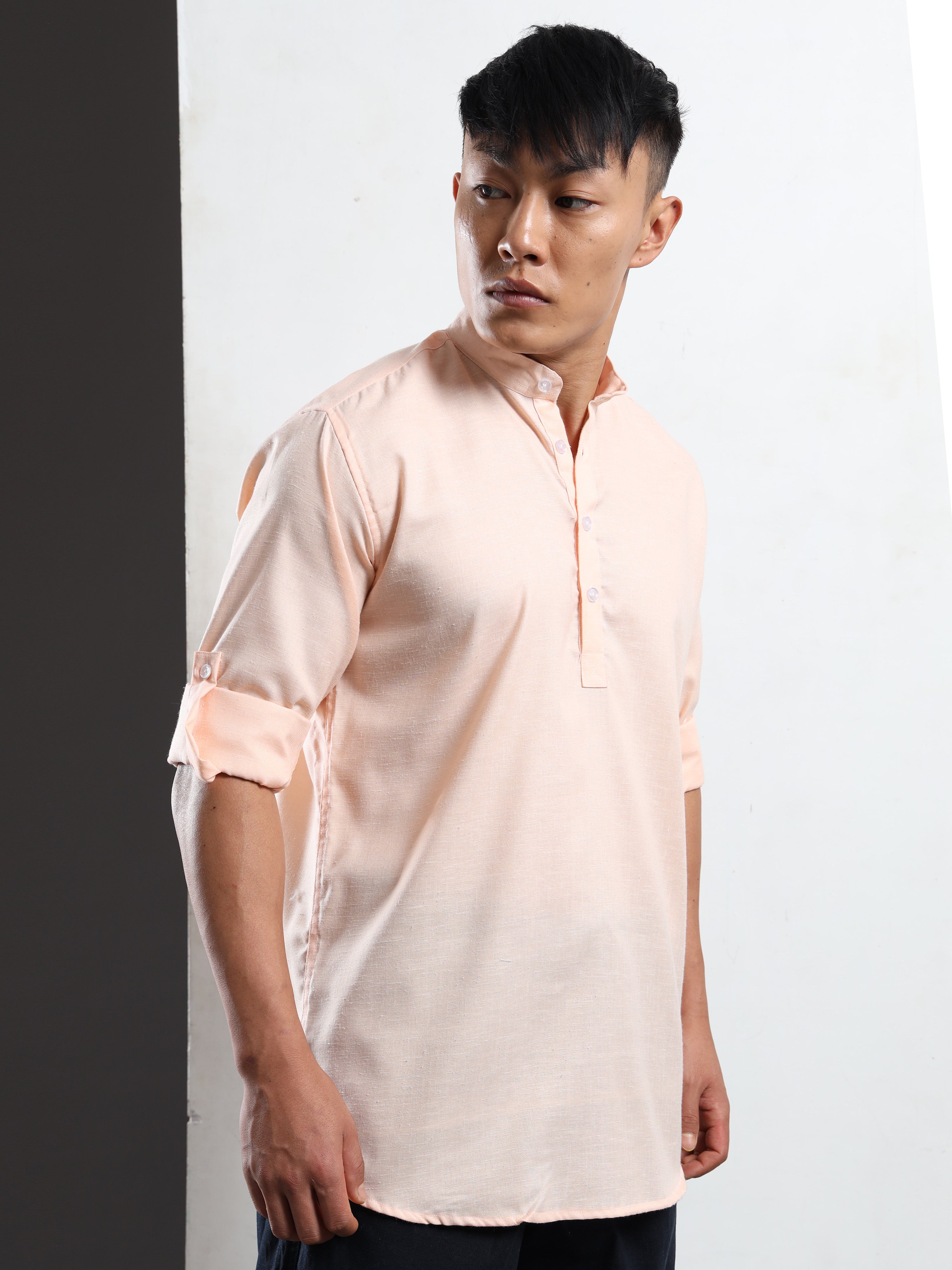 Men’s Peach Full Sleeve Short Kurta