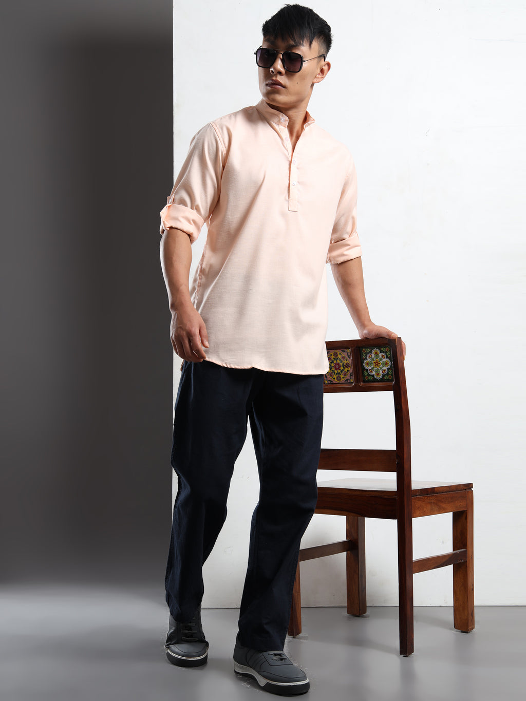 Men’s Peach Full Sleeve Short Kurta