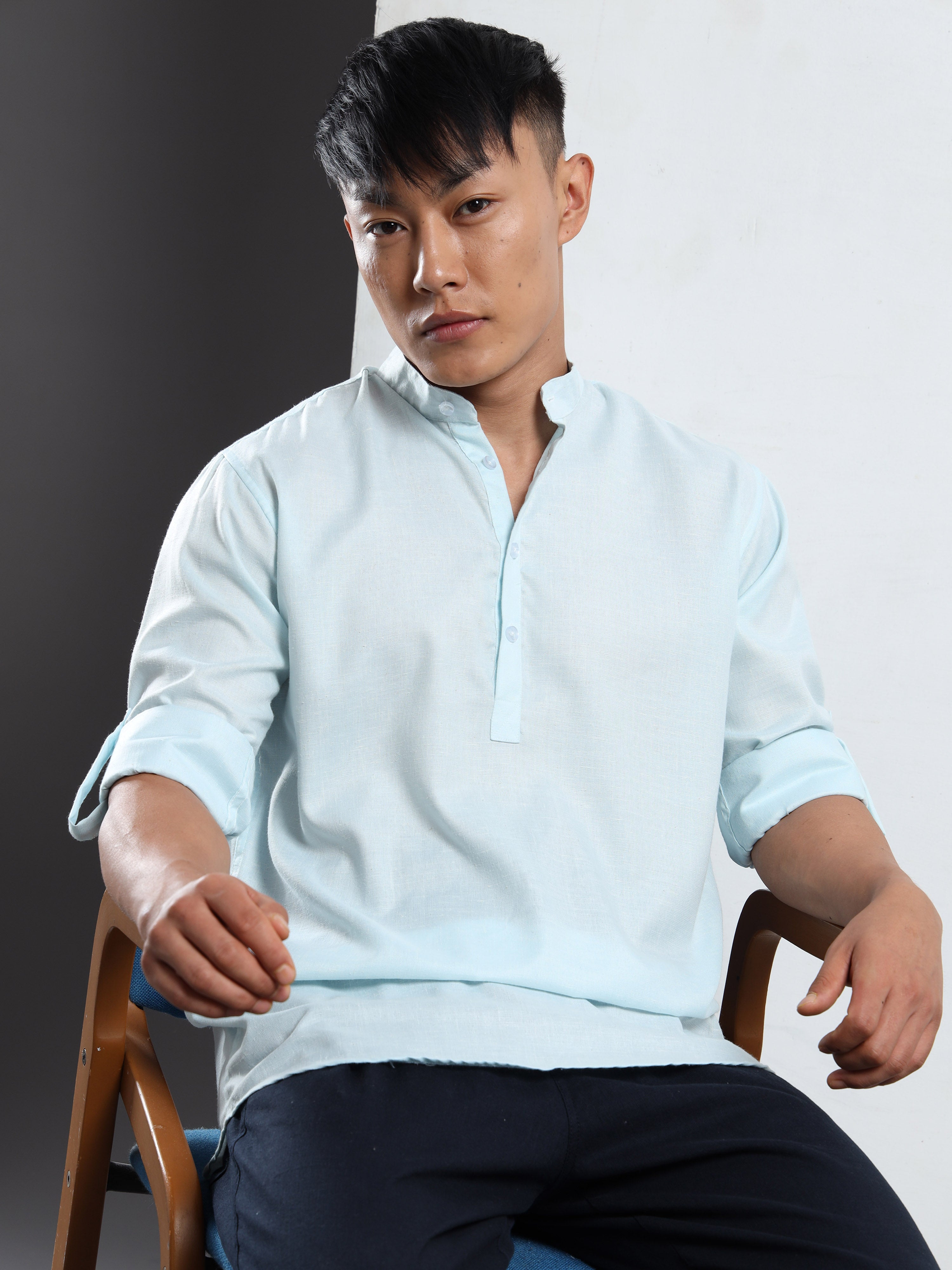 Men’s Light Blue Full Sleeve Short Kurta