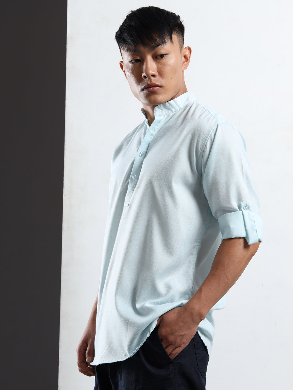 Men’s Light Blue Full Sleeve Short Kurta