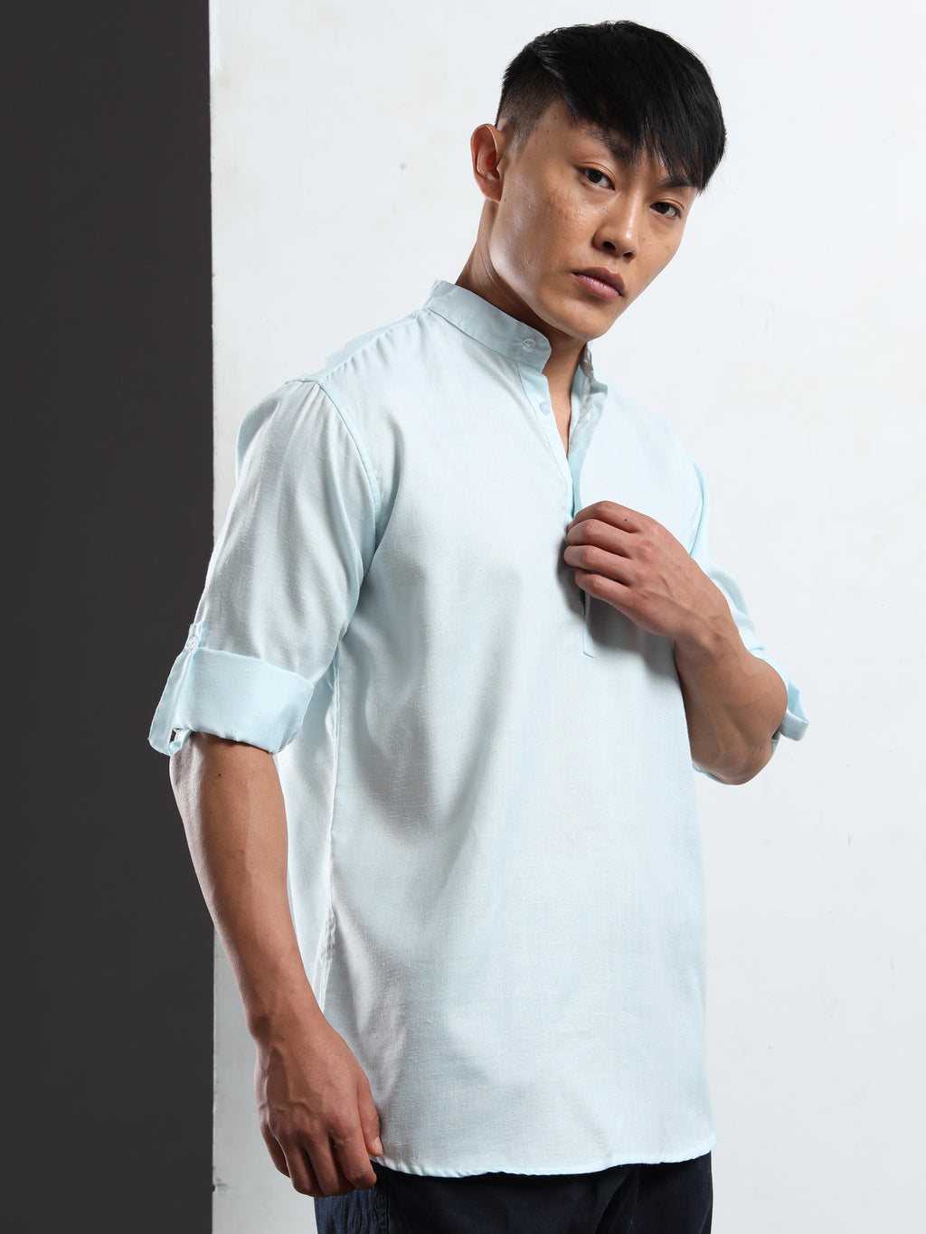 Men’s Light Blue Full Sleeve Short Kurta