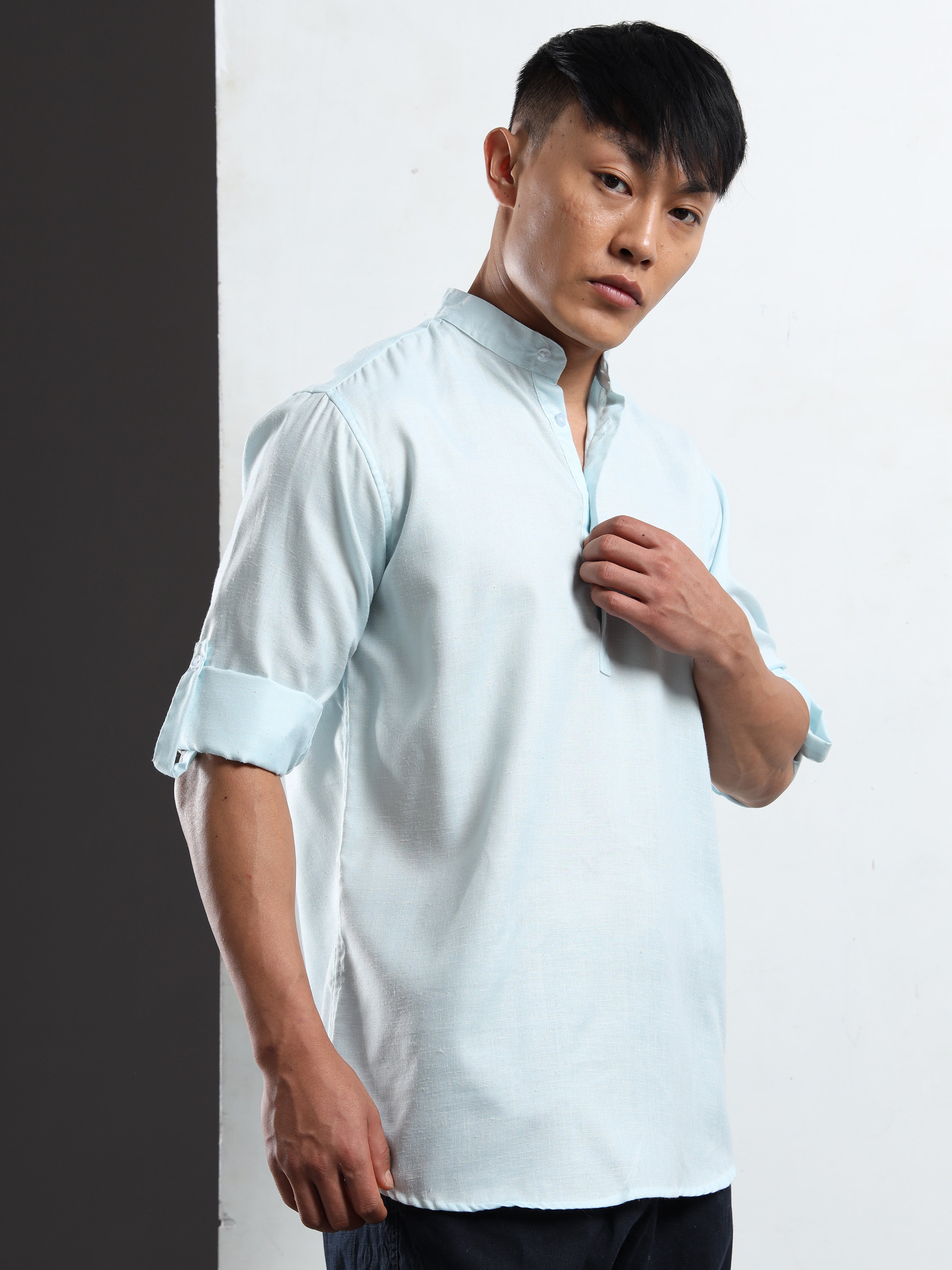 Men’s Light Blue Full Sleeve Short Kurta