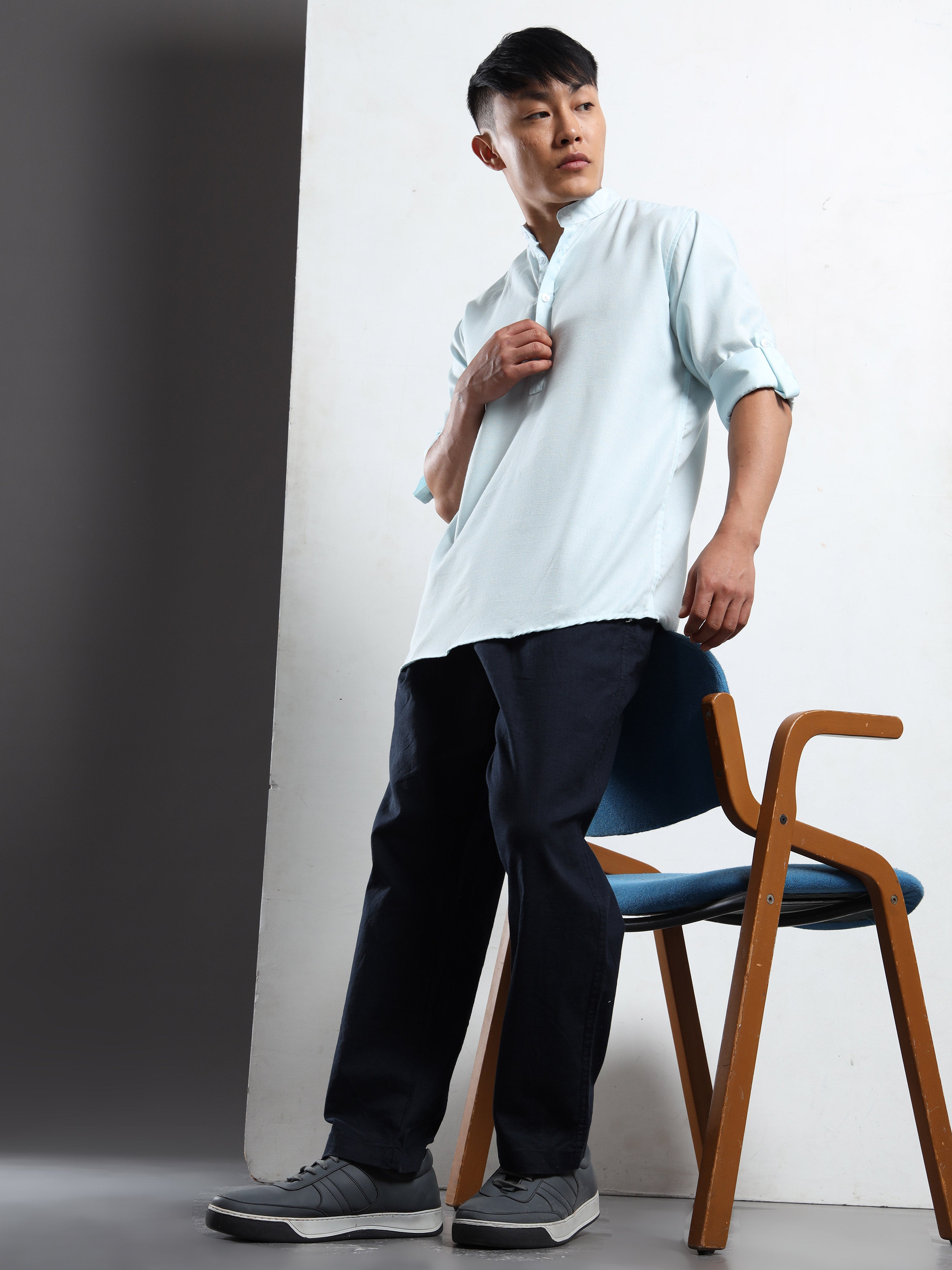 Men’s Light Blue Full Sleeve Short Kurta