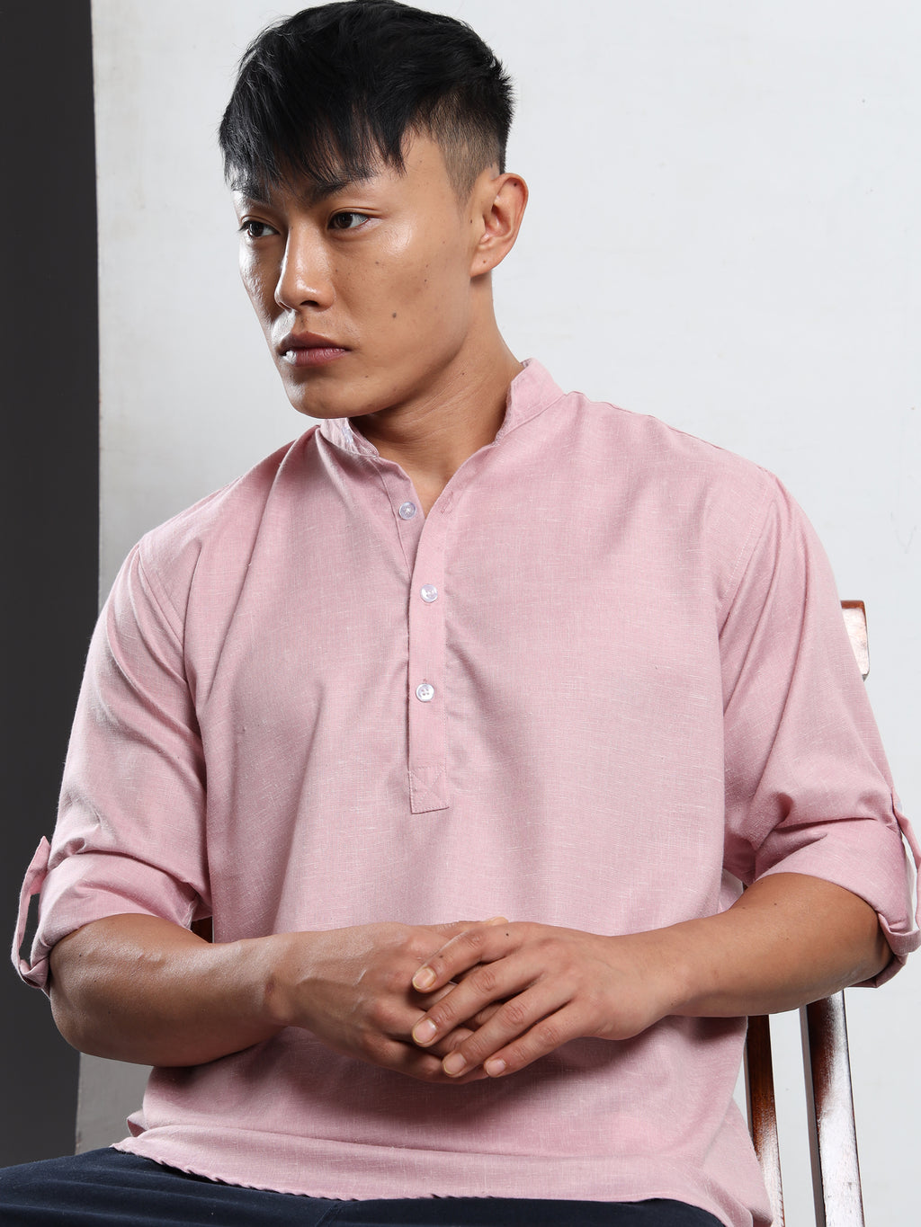 Men’s Pink Full Sleeve Short Kurta
