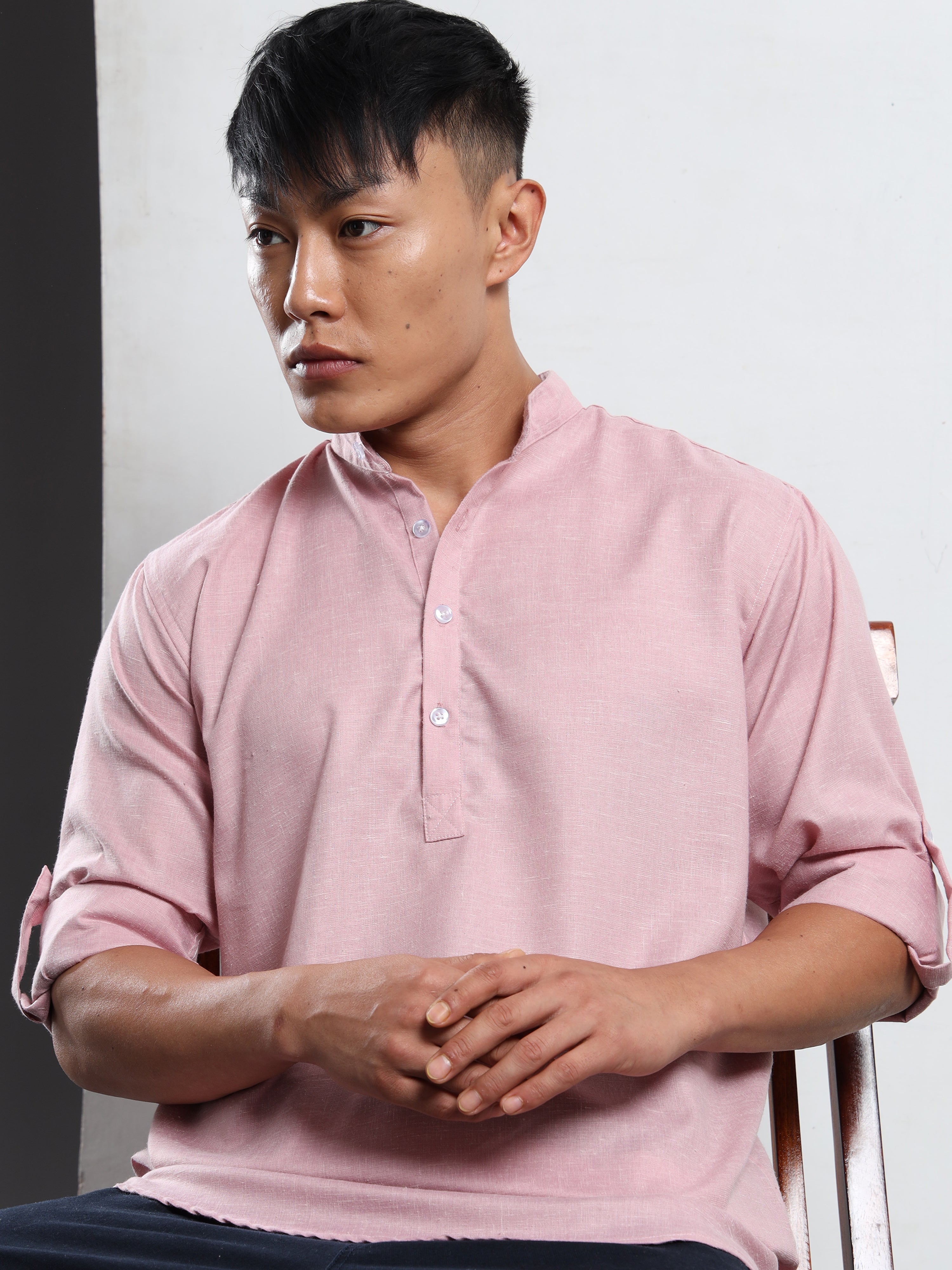Men’s Pink Full Sleeve Short Kurta