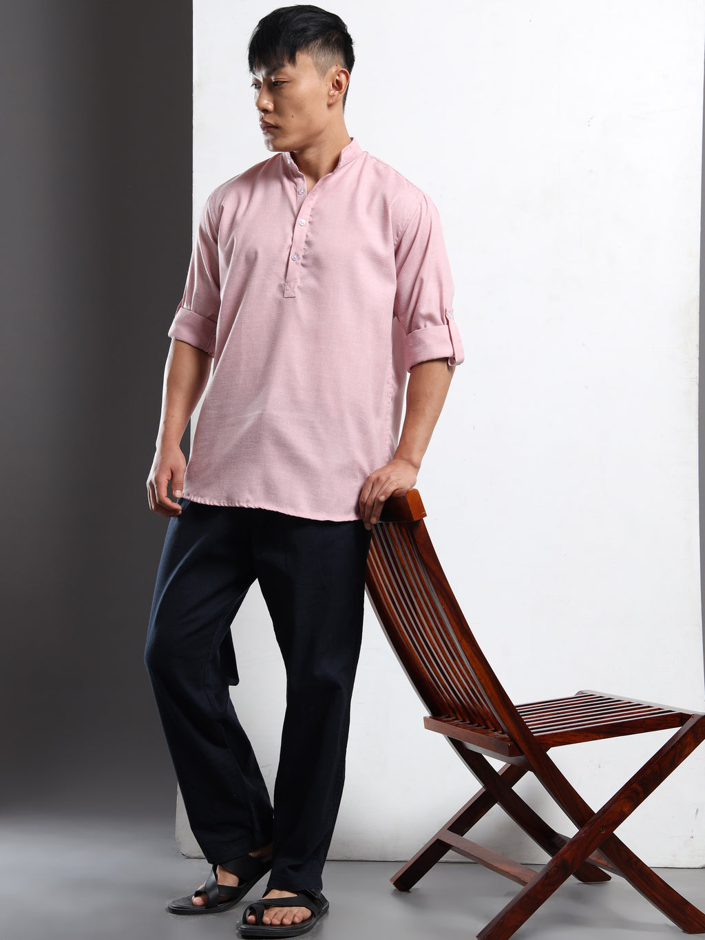 Men’s Pink Full Sleeve Short Kurta