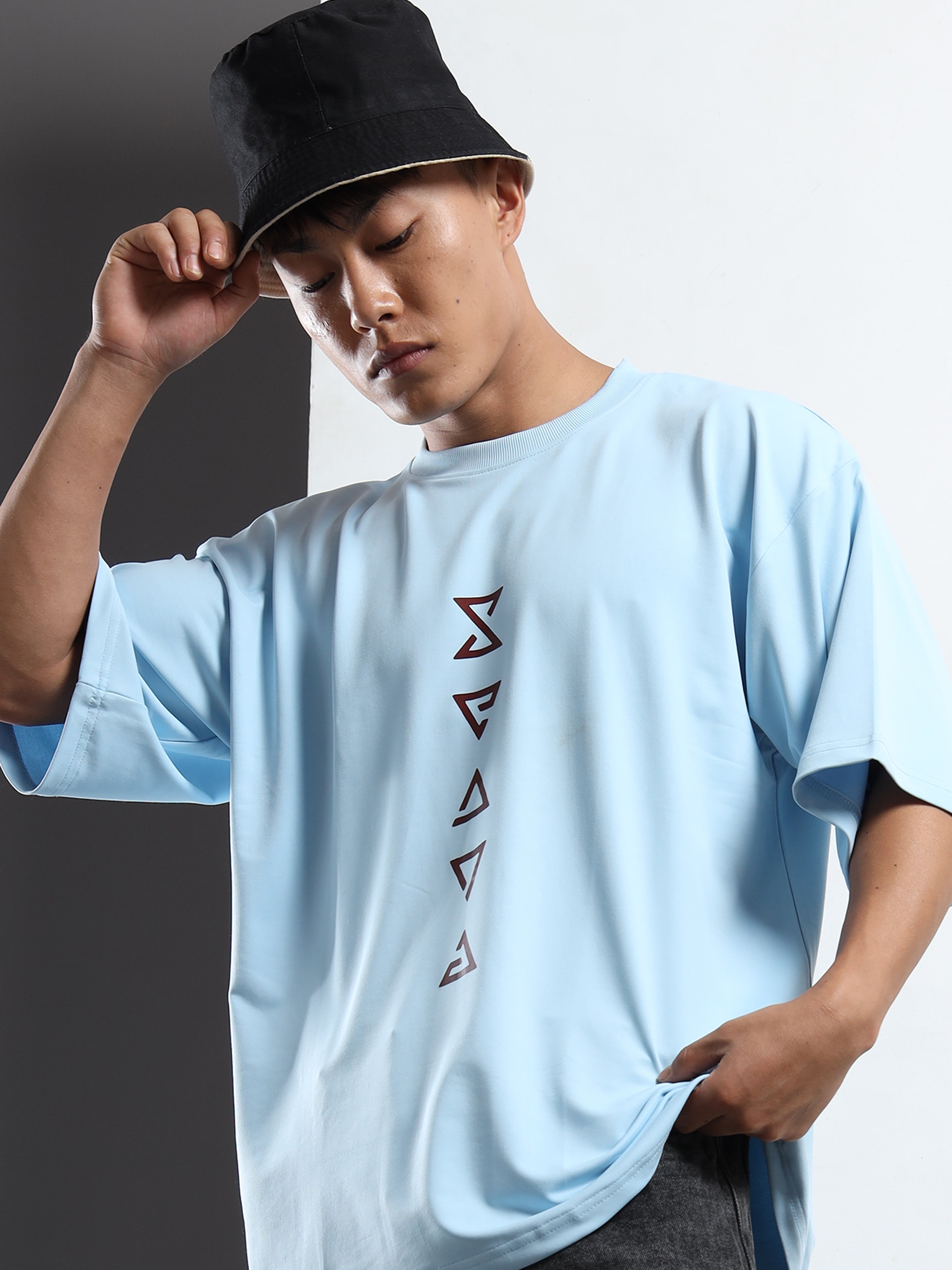 Men's Light Blue Samurai Silhouette Oversized T-Shirt