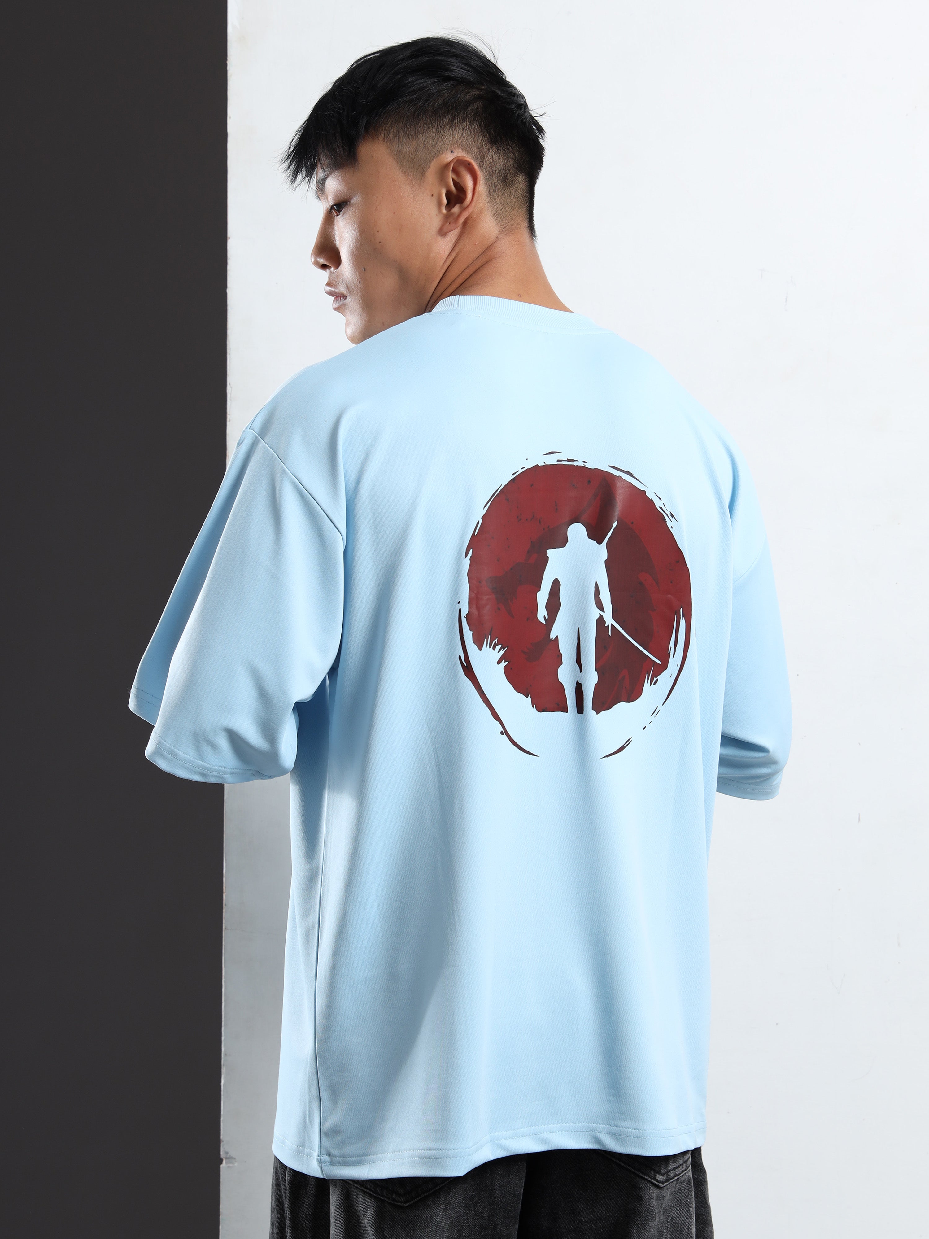 Men's Light Blue Samurai Silhouette Oversized T-Shirt