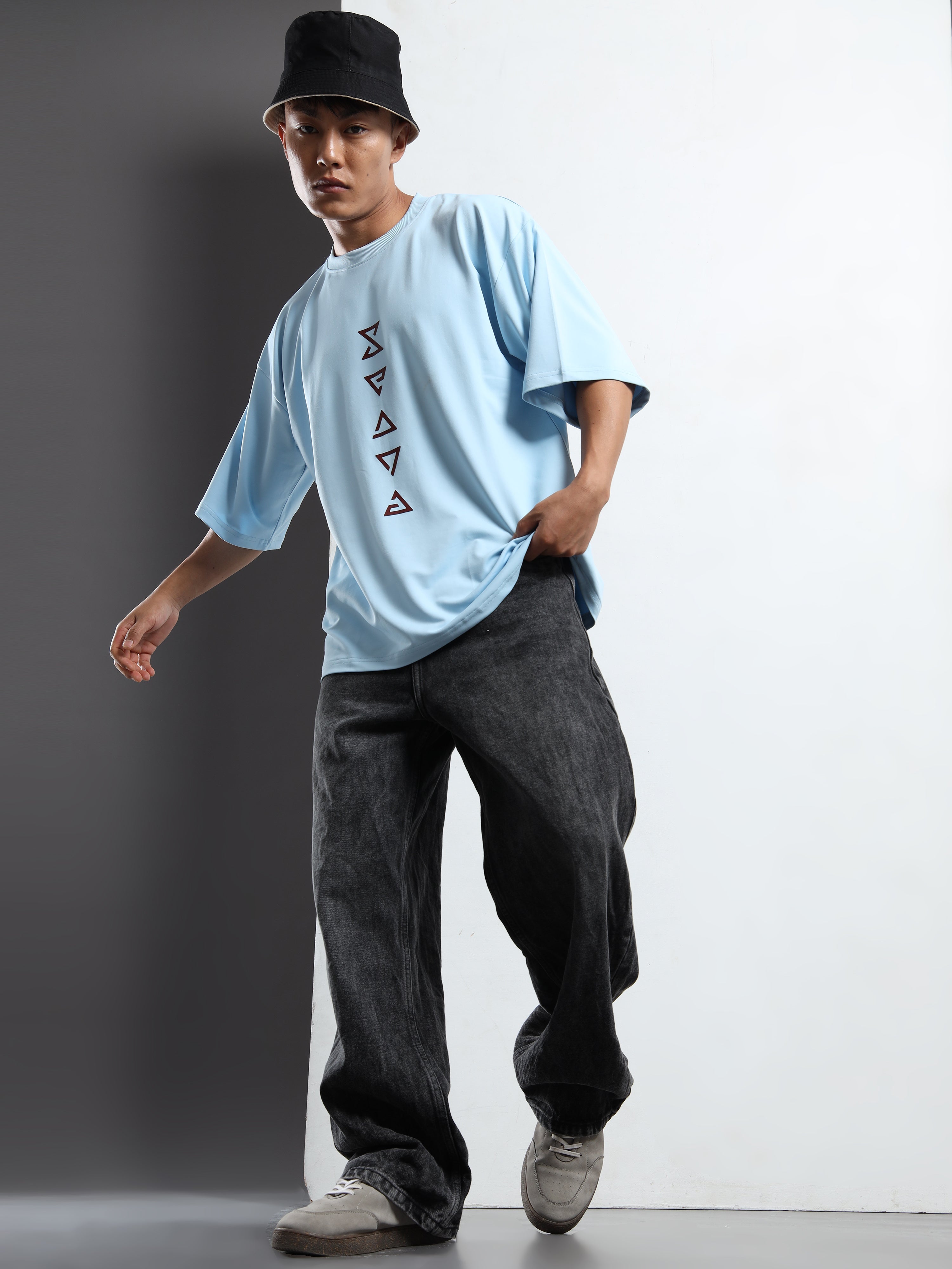 Men's Light Blue Samurai Silhouette Oversized T-Shirt