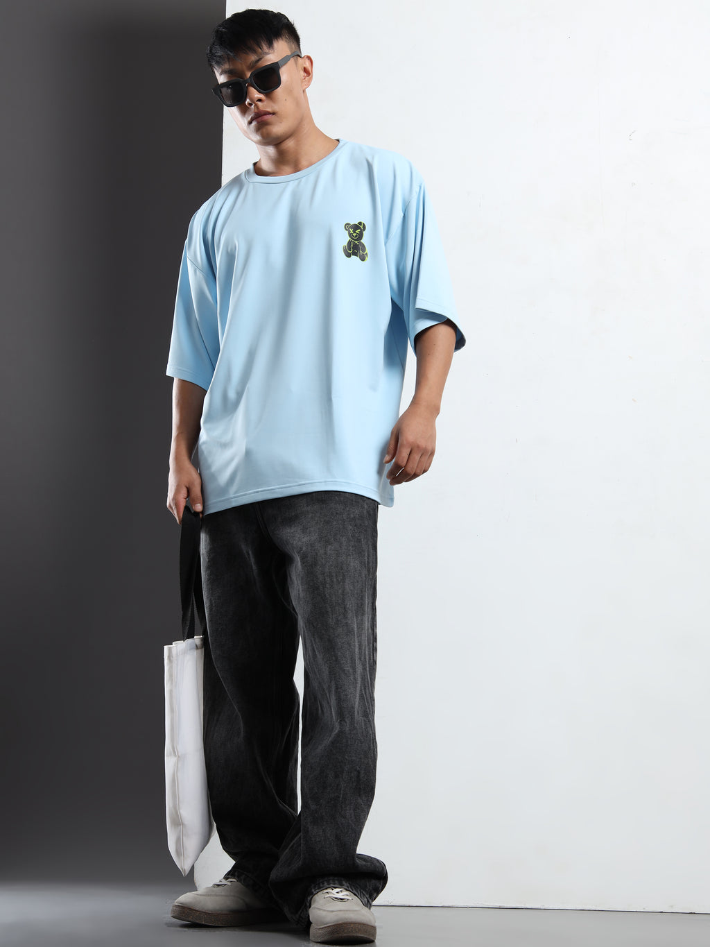 Men's Light Blue Limited Edition Bear Oversized T-Shirt