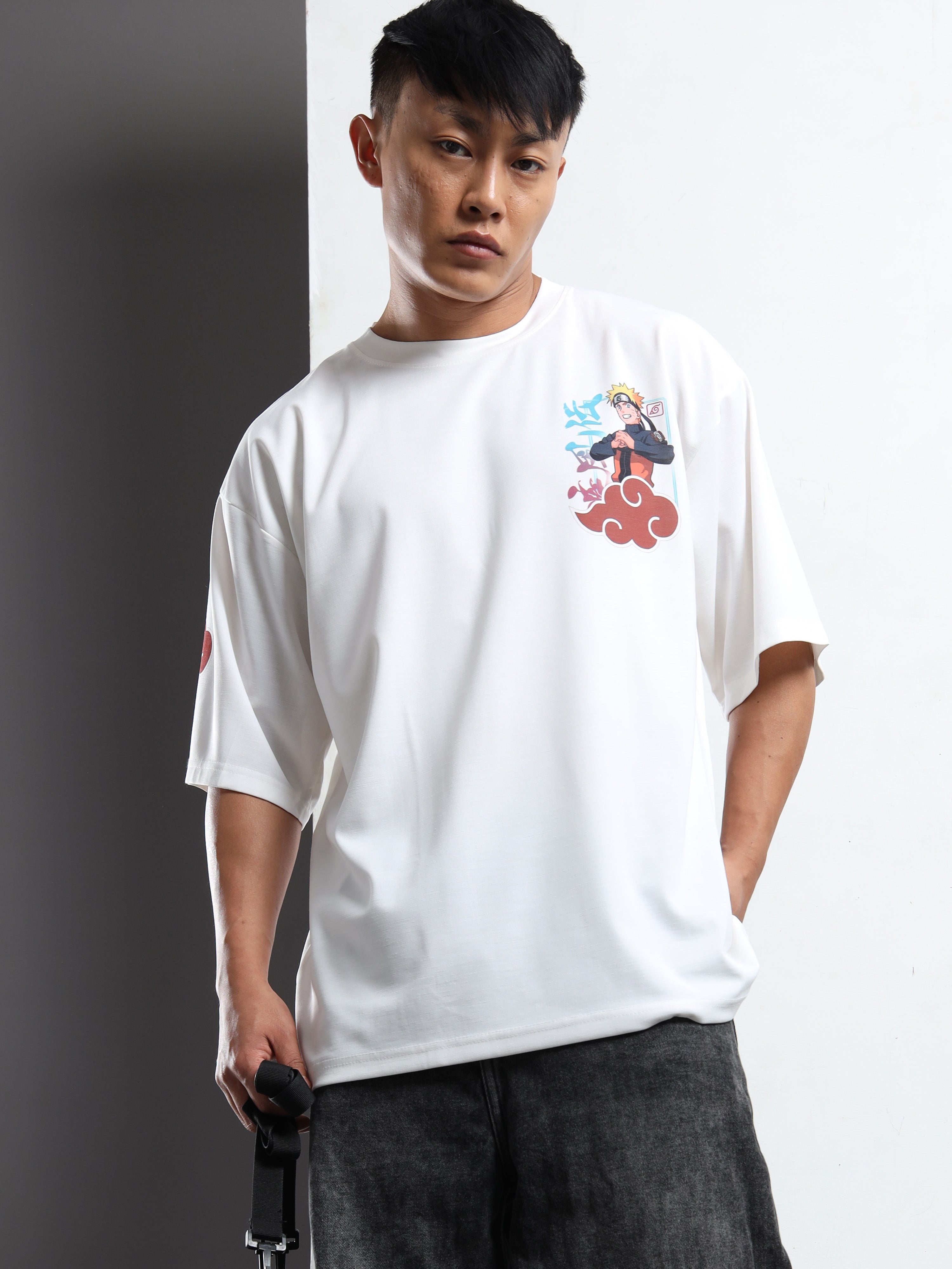 Men's White Naruto Shippuden Oversized T-Shirt