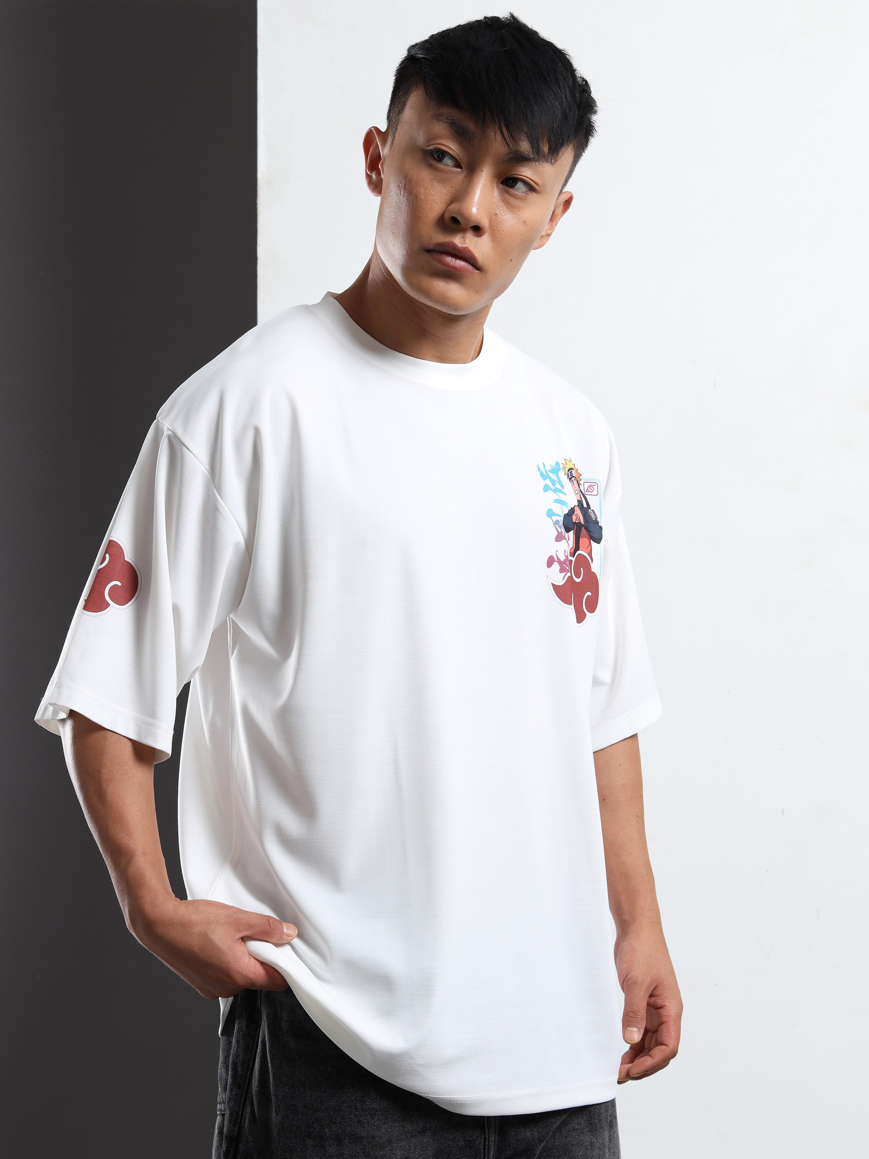 Men's White Naruto Shippuden Oversized T-Shirt
