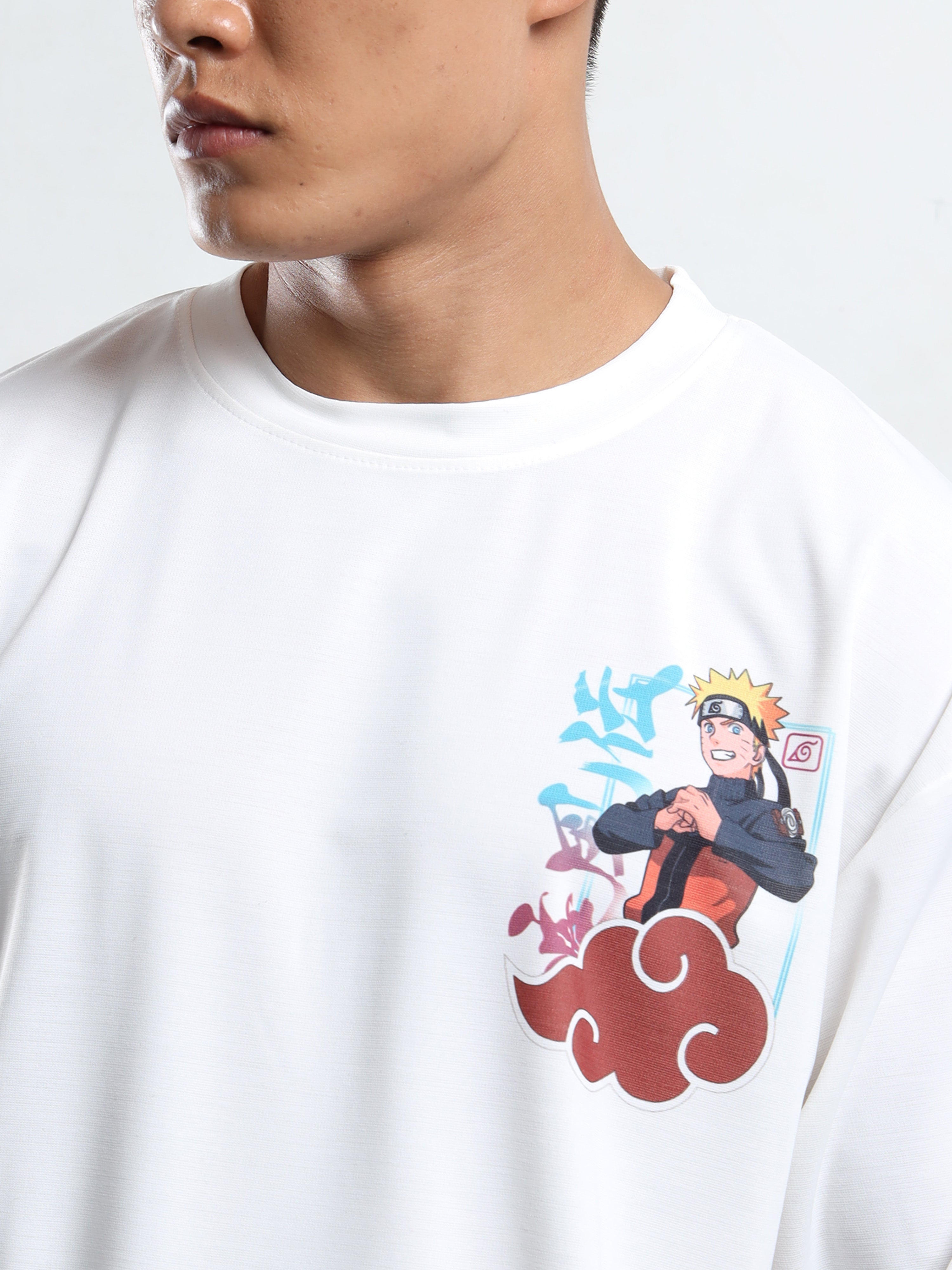 Men's White Naruto Shippuden Oversized T-Shirt