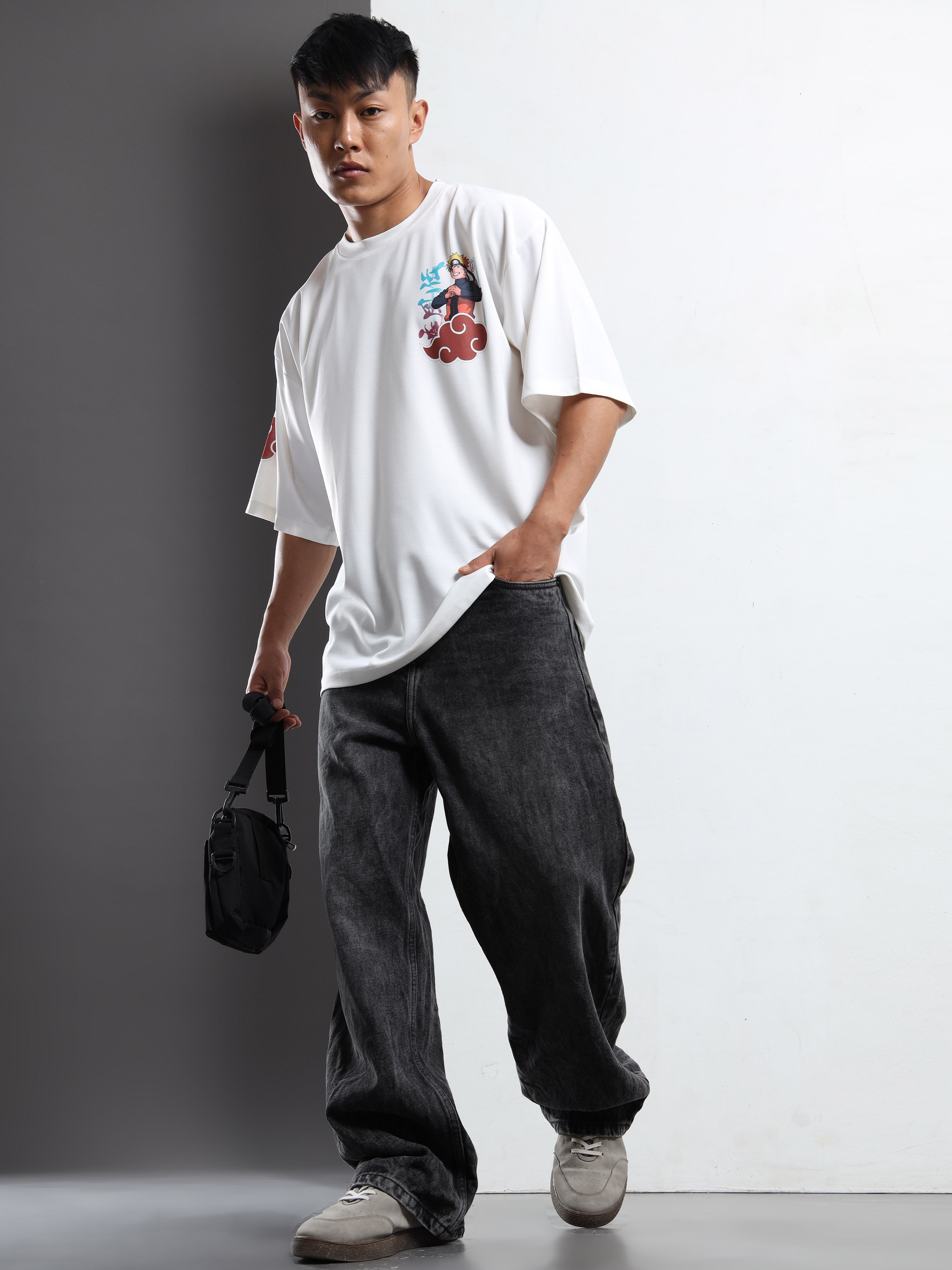 Men's White Naruto Shippuden Oversized T-Shirt