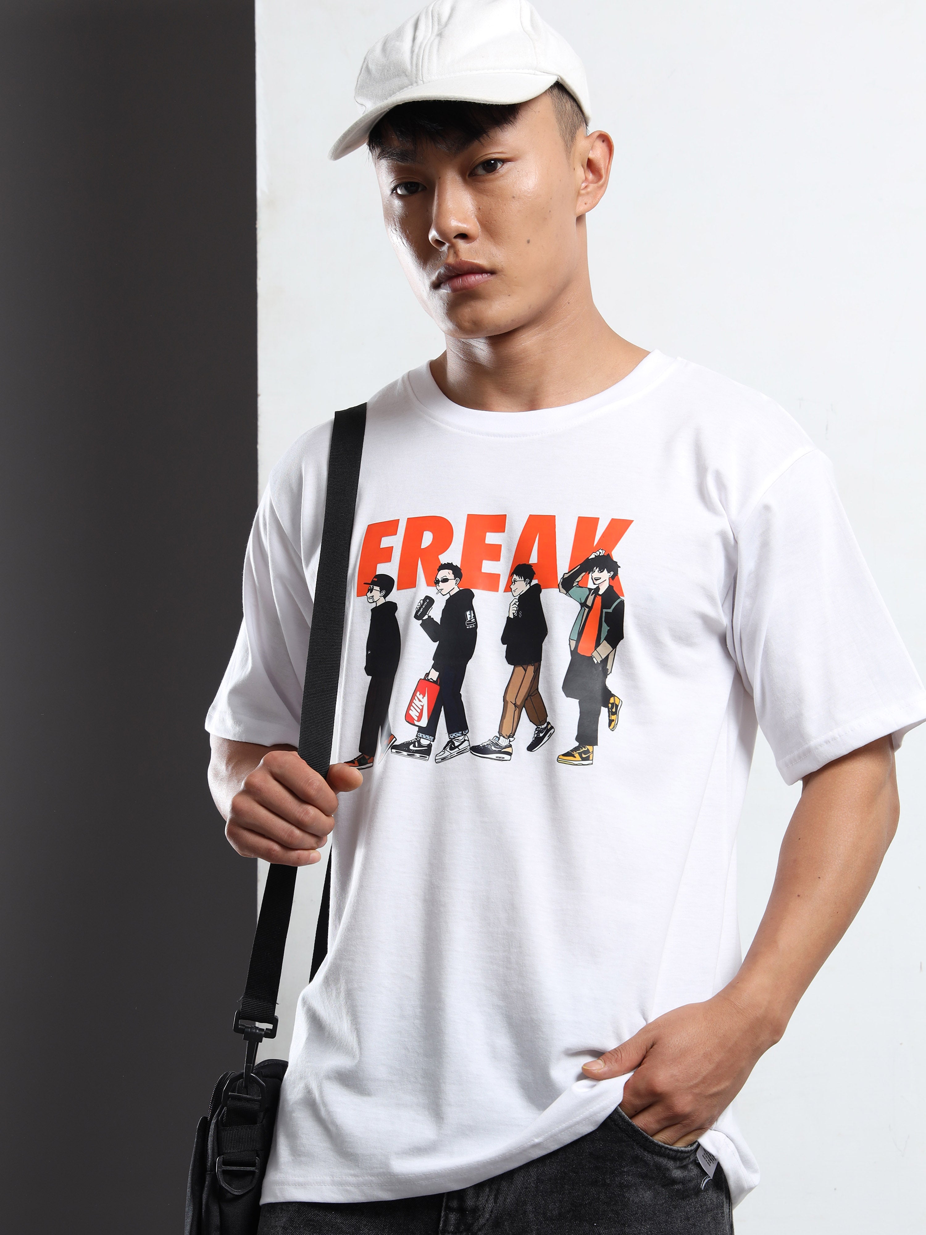Men's White 'Freak' Street Crew Graphic T-Shirt