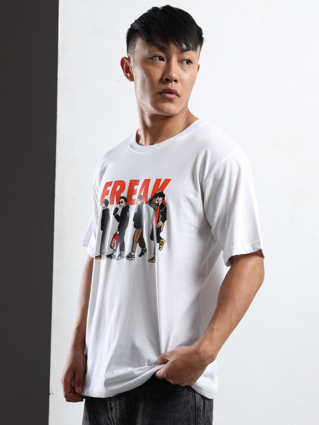 Men's White 'Freak' Street Crew Graphic T-Shirt