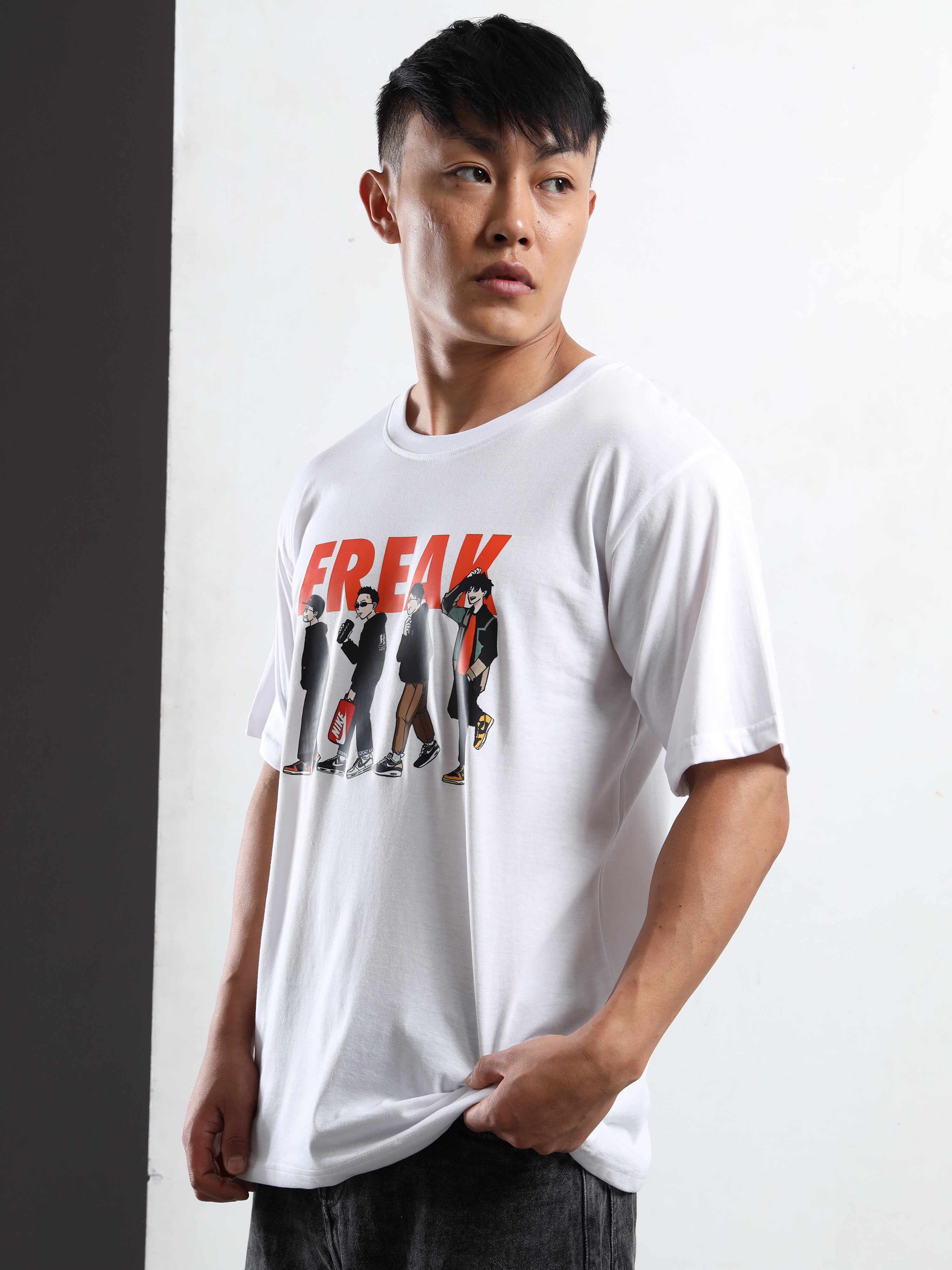 Men's White 'Freak' Street Crew Graphic T-Shirt