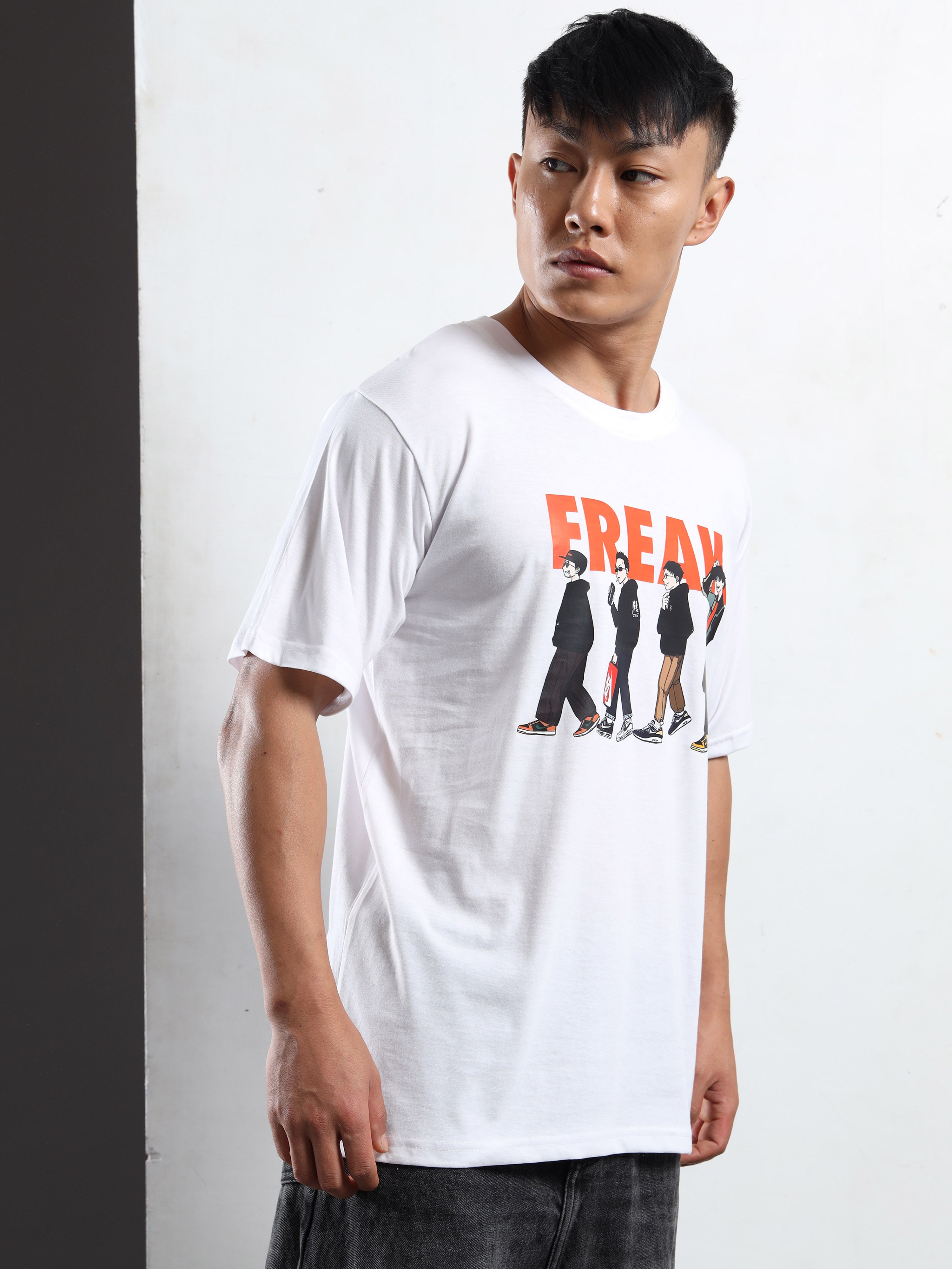 Men's White 'Freak' Street Crew Graphic T-Shirt