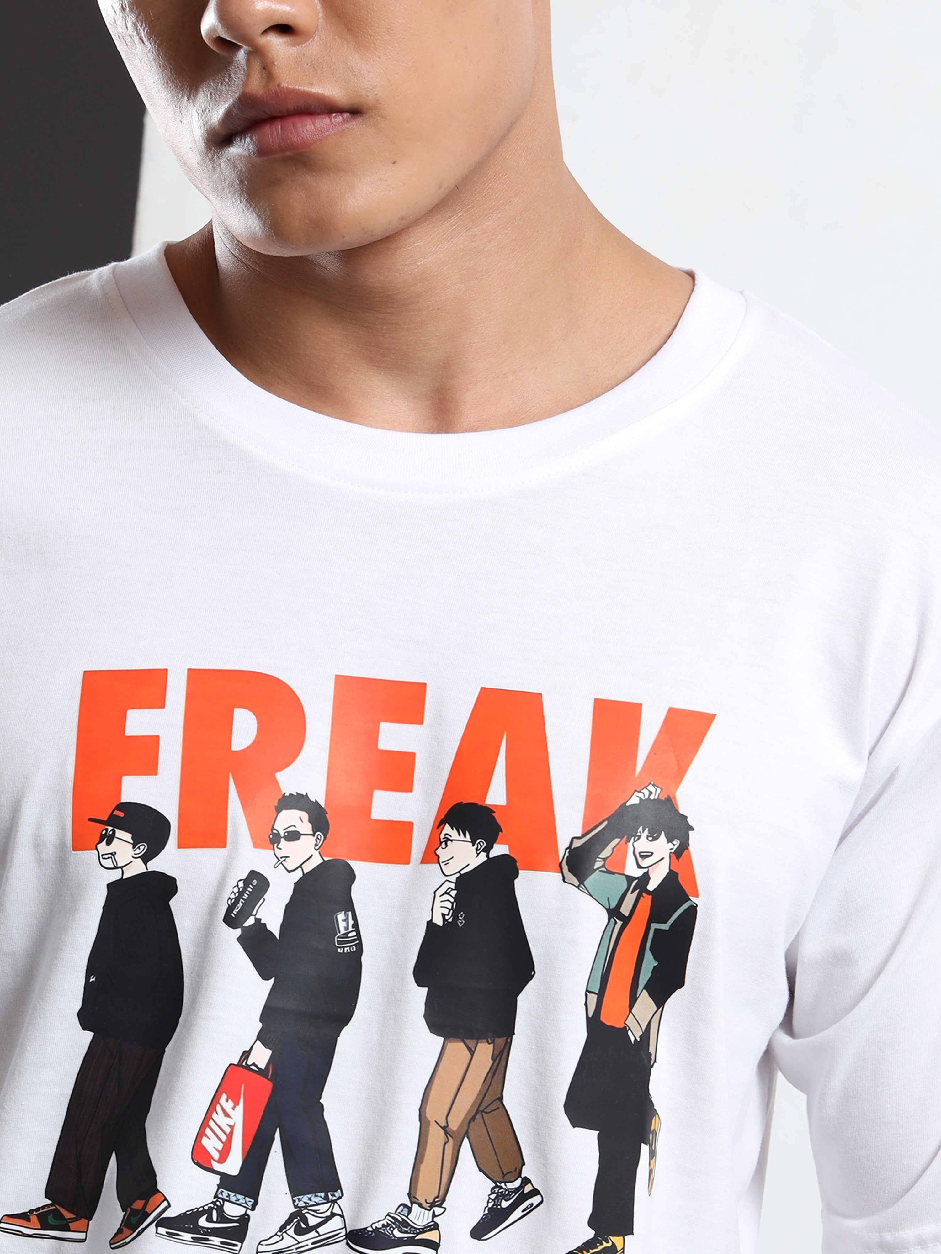 Men's White 'Freak' Street Crew Graphic T-Shirt