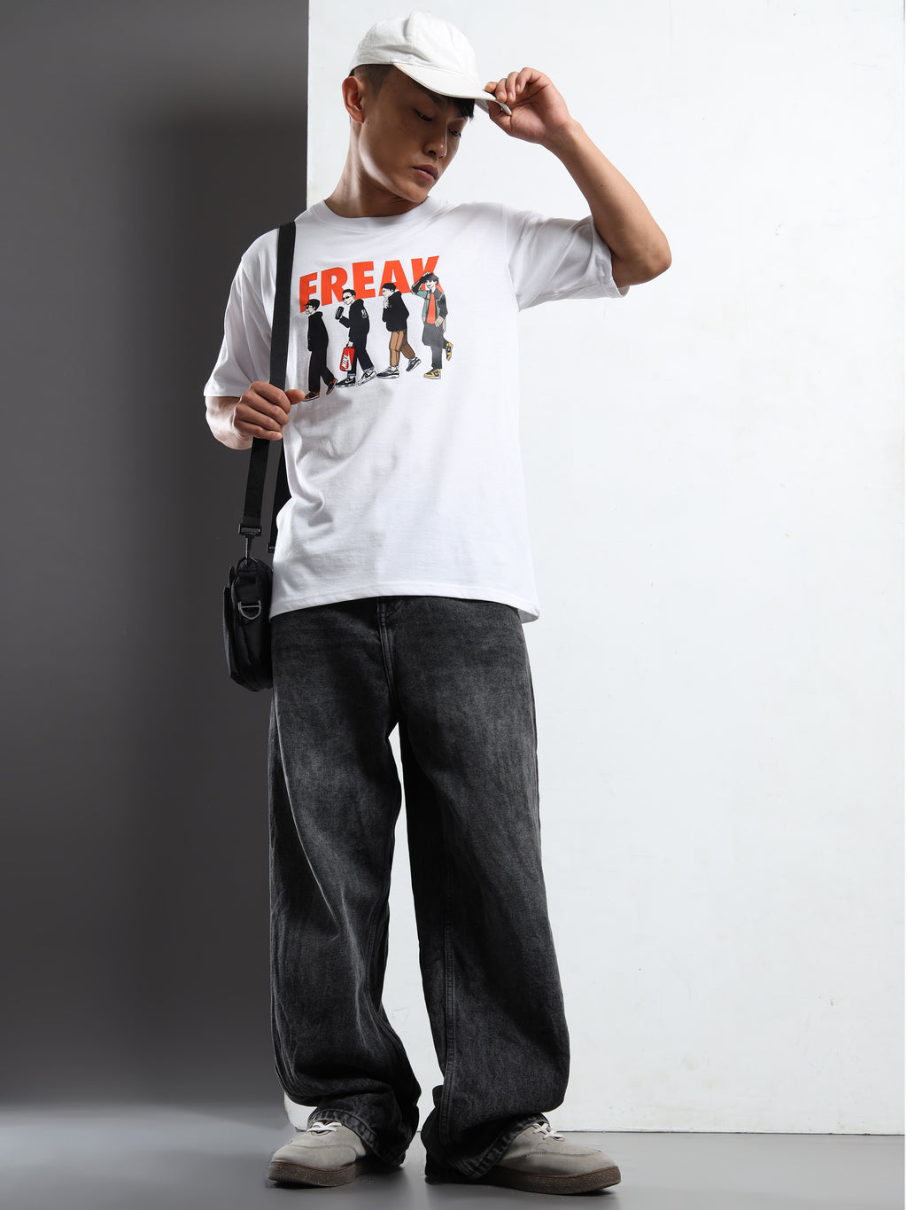 Men's White 'Freak' Street Crew Graphic T-Shirt