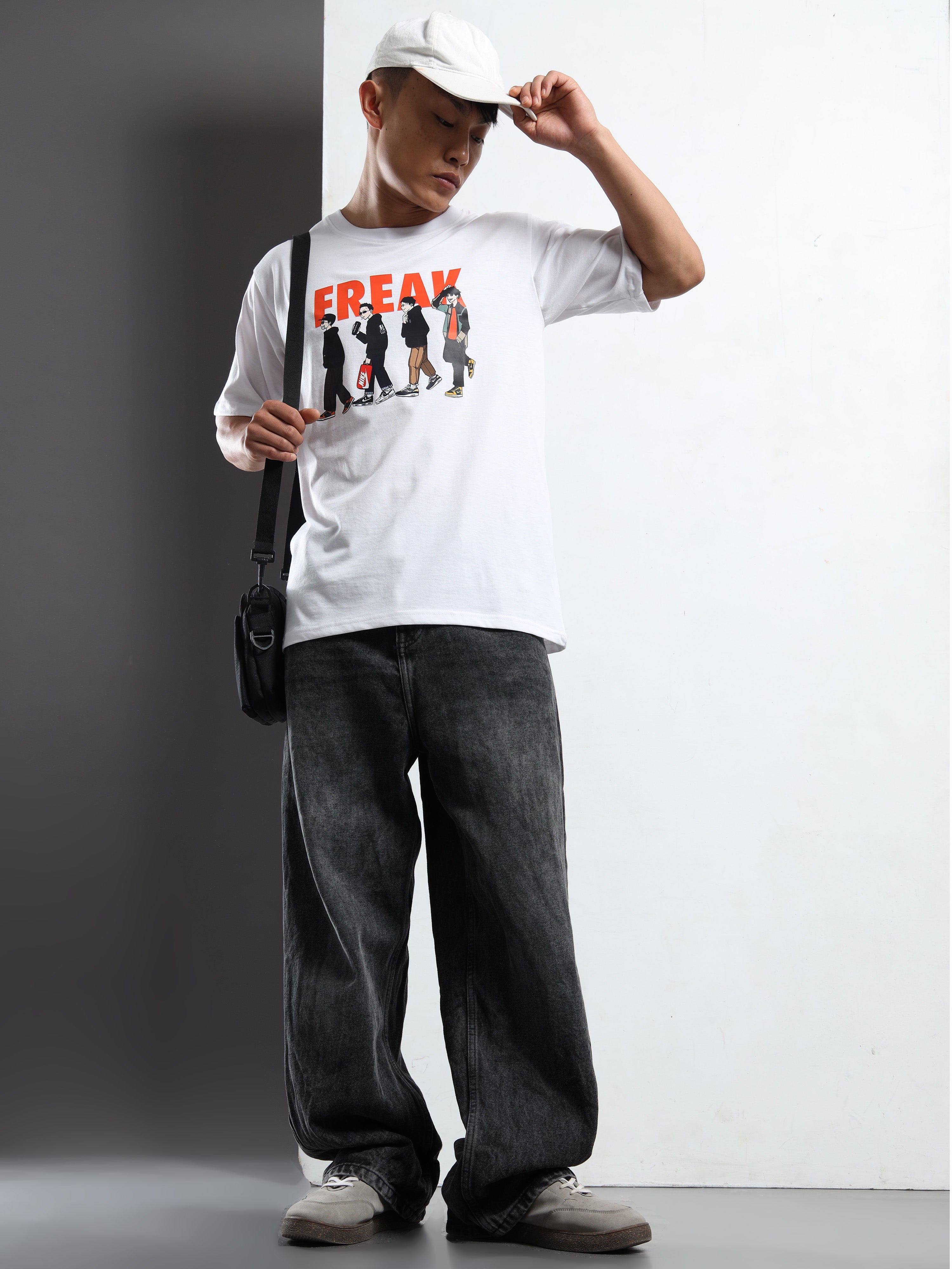 Men's White 'Freak' Street Crew Graphic T-Shirt