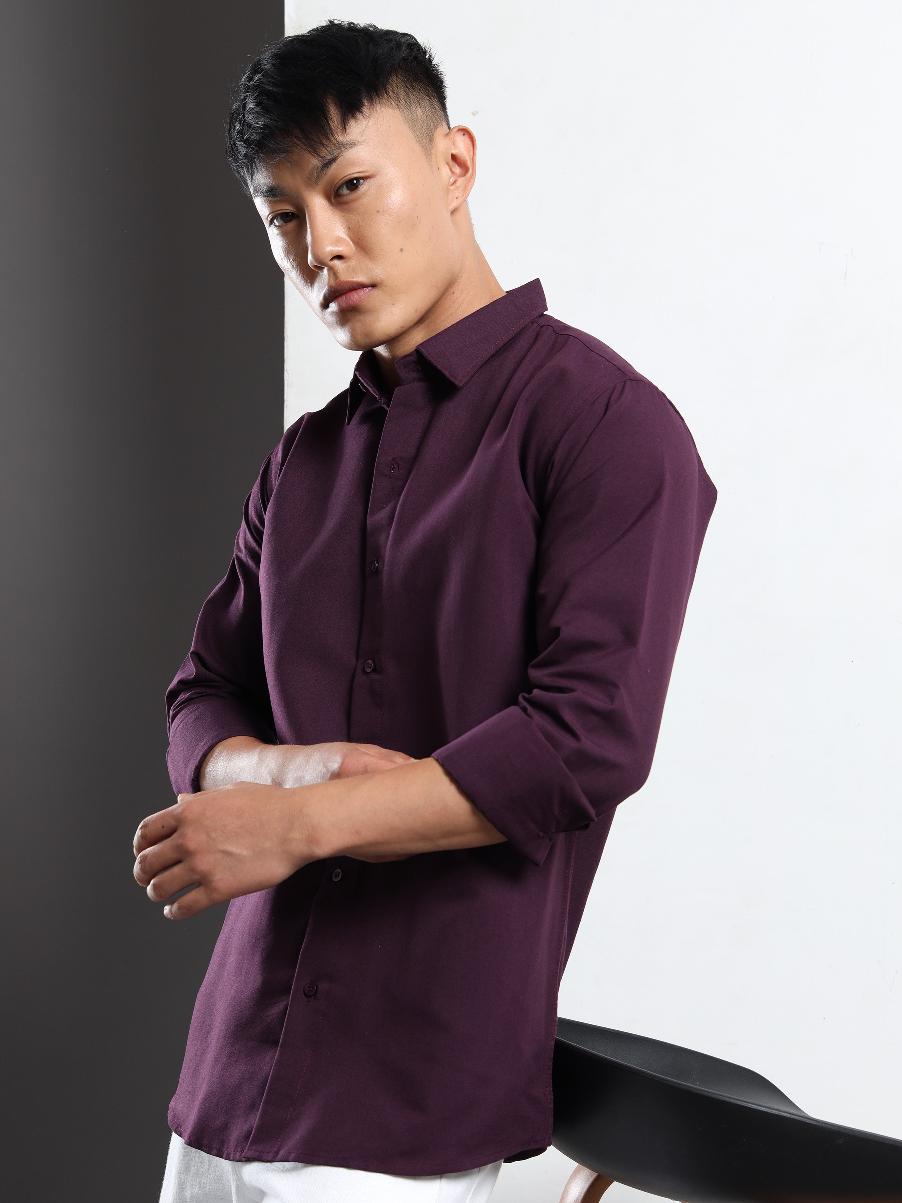 Wine Men Slim Fit Casual Solid Shirt