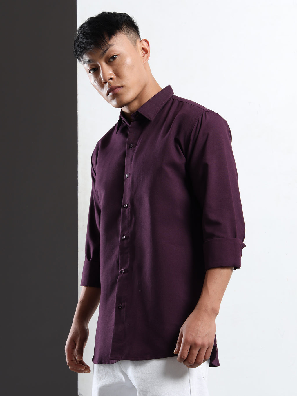 Wine Men Slim Fit Casual Solid Shirt