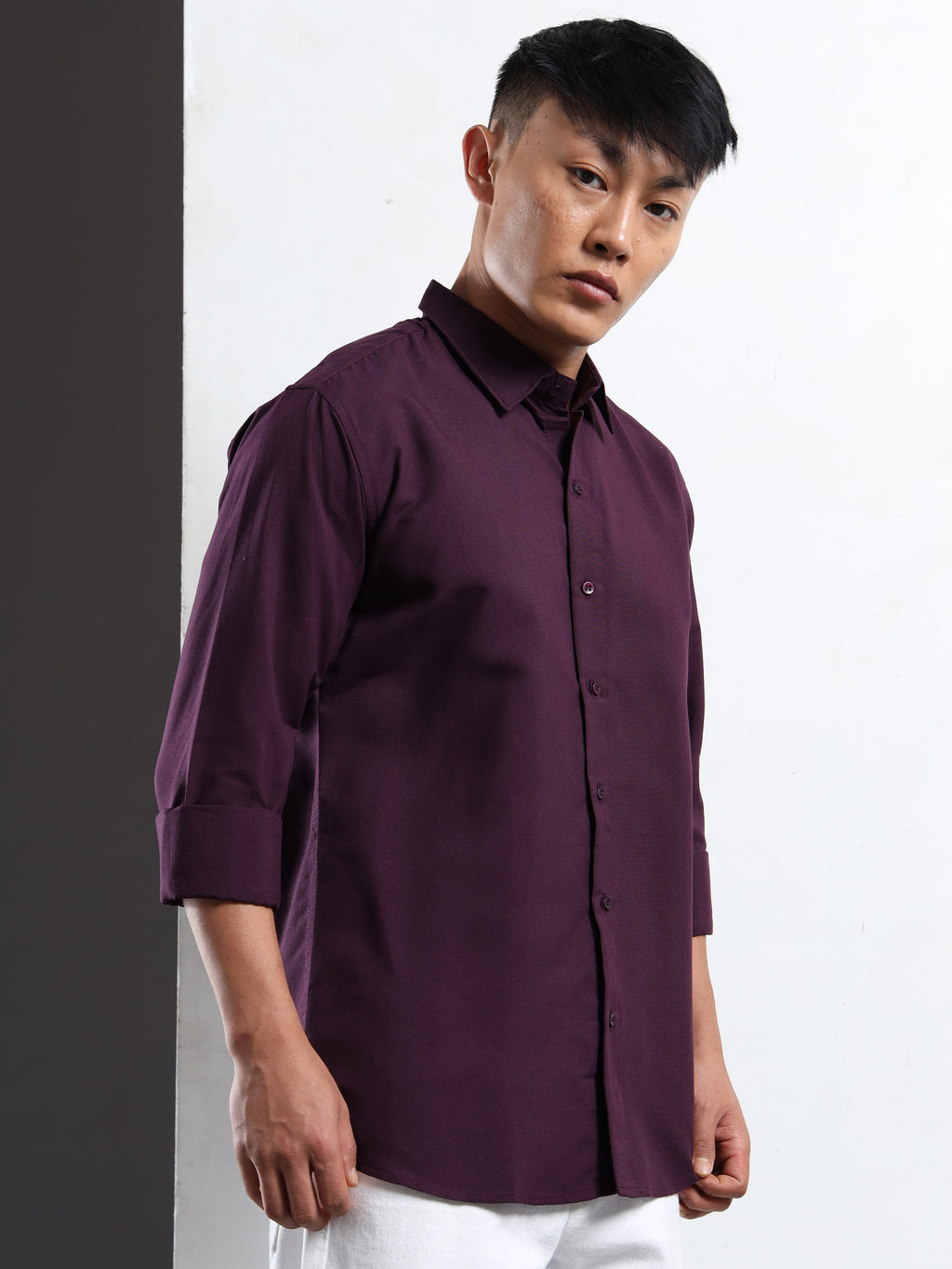 Wine Men Slim Fit Casual Solid Shirt