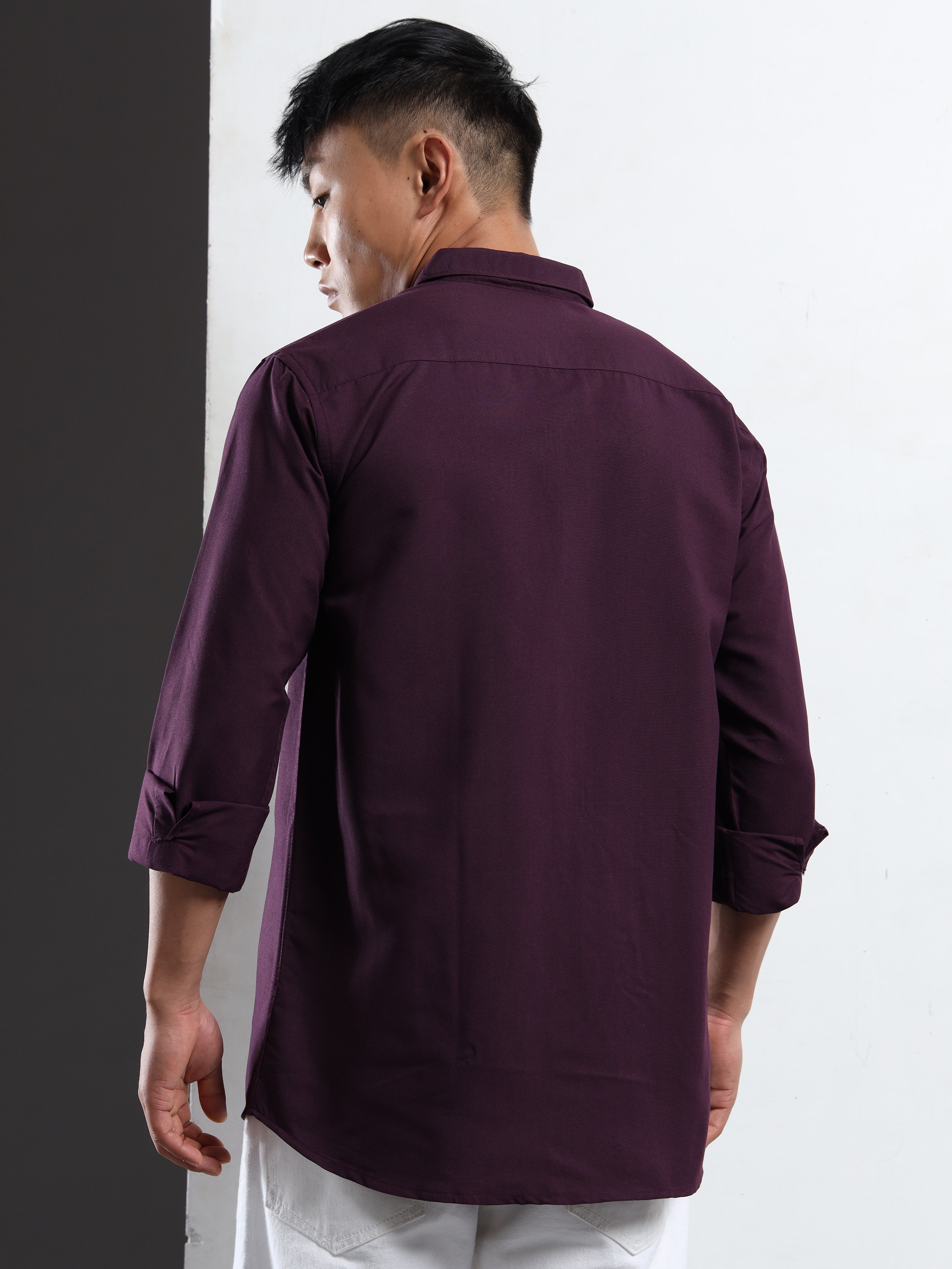 Wine Men Slim Fit Casual Solid Shirt