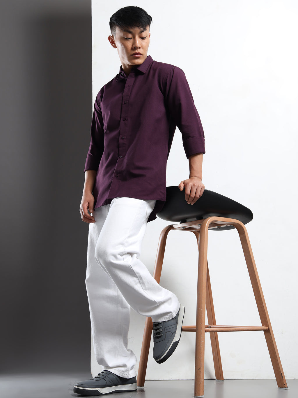 Wine Men Slim Fit Casual Solid Shirt