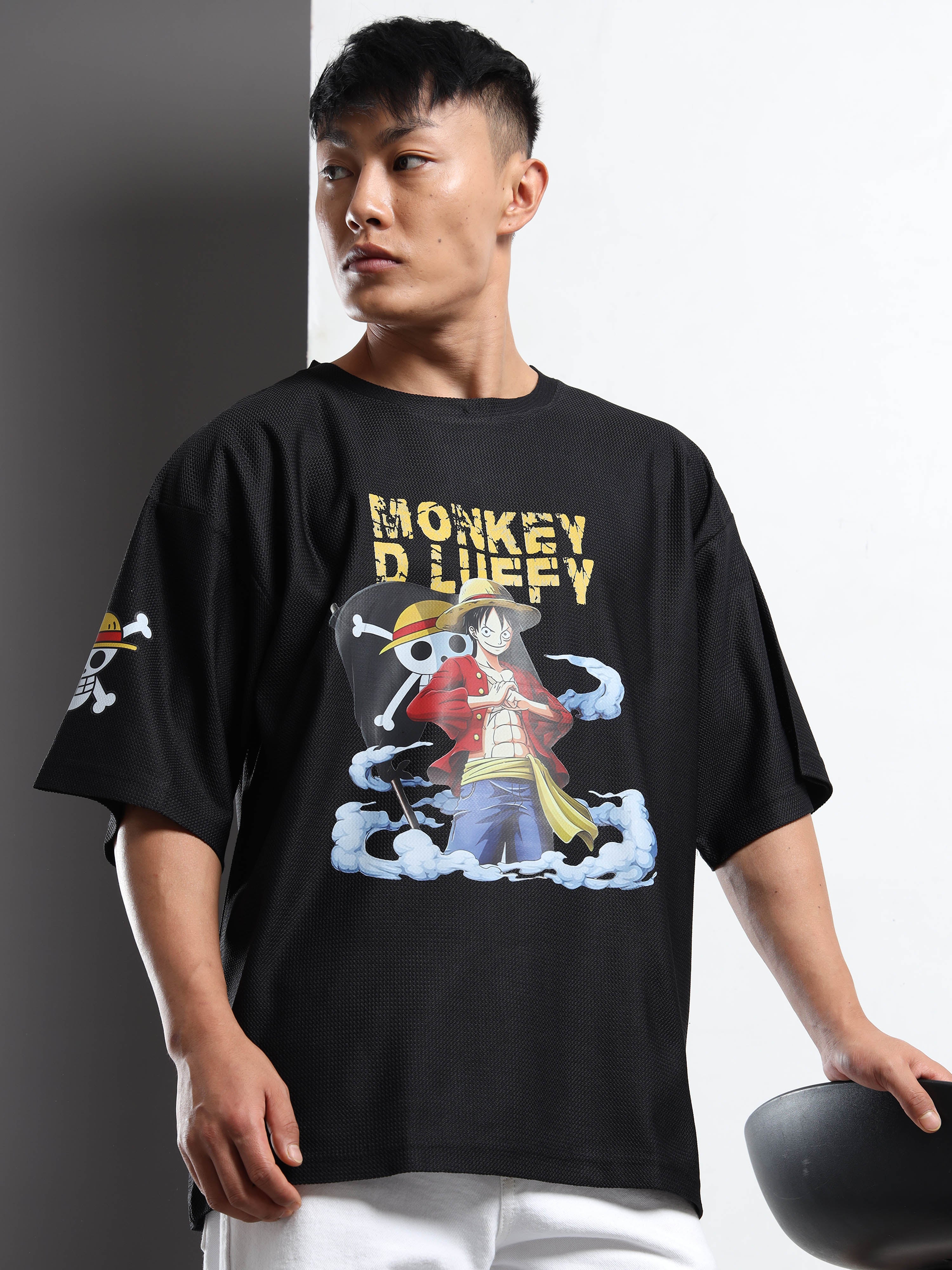 Black Oversized “Monkey D. Luffy” Graphic Tee